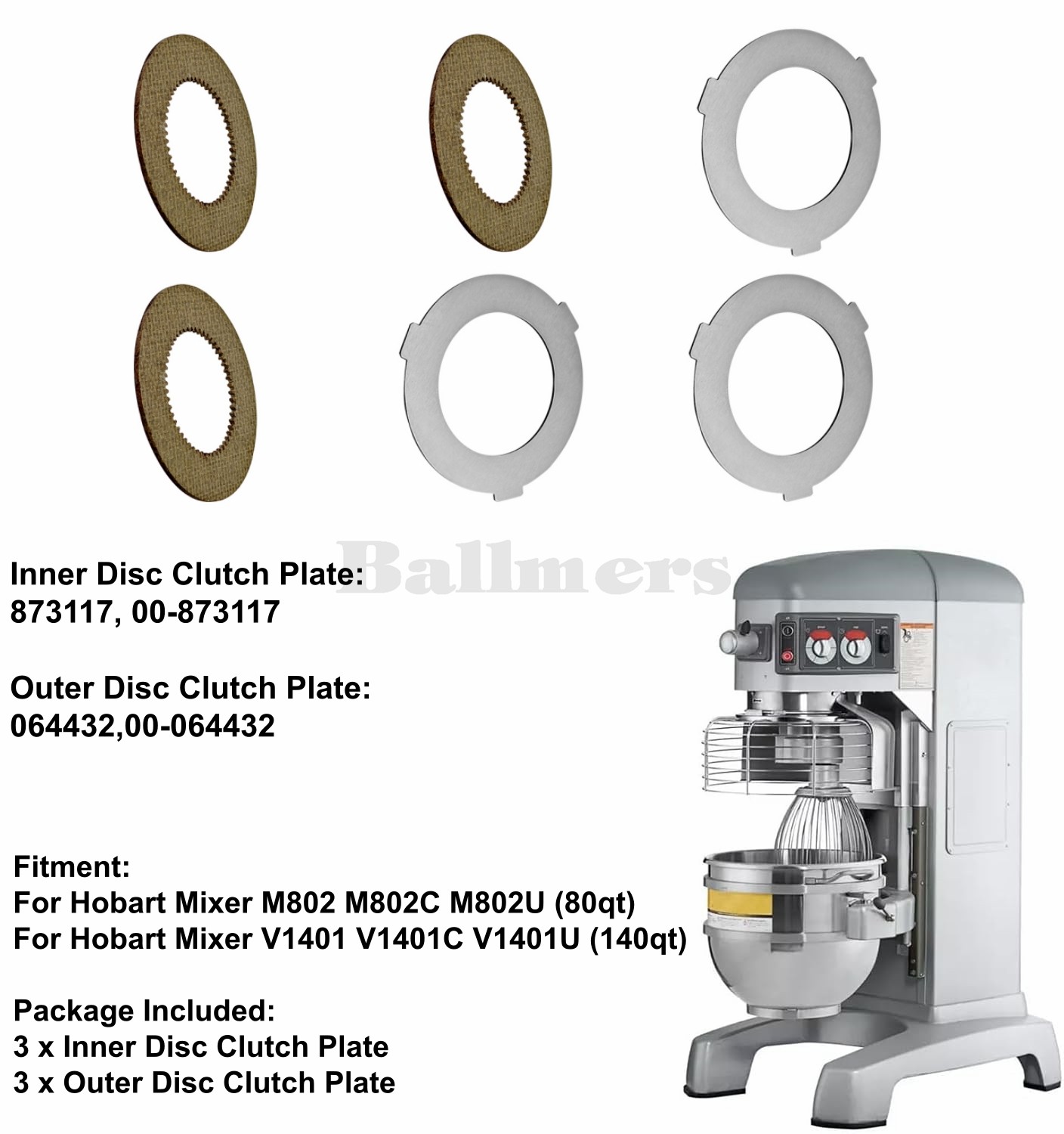 873117 064432 3PCS Inner and 3PCS Outer Clutch Disc for Hobart Mixer M802 V1401