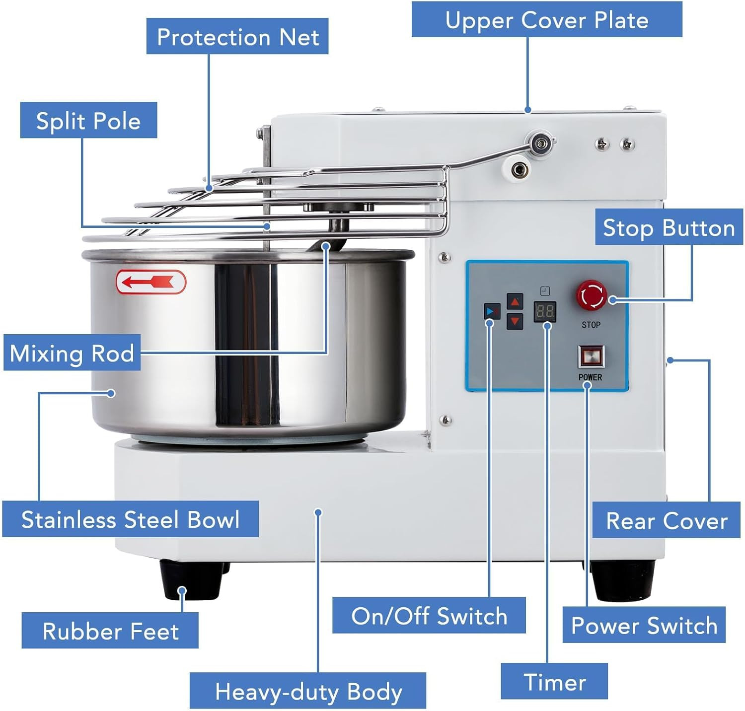 10.5 Qt Commercial Food Mixer，110V 650W Dual-Rotation Dough Kneading Machine wit