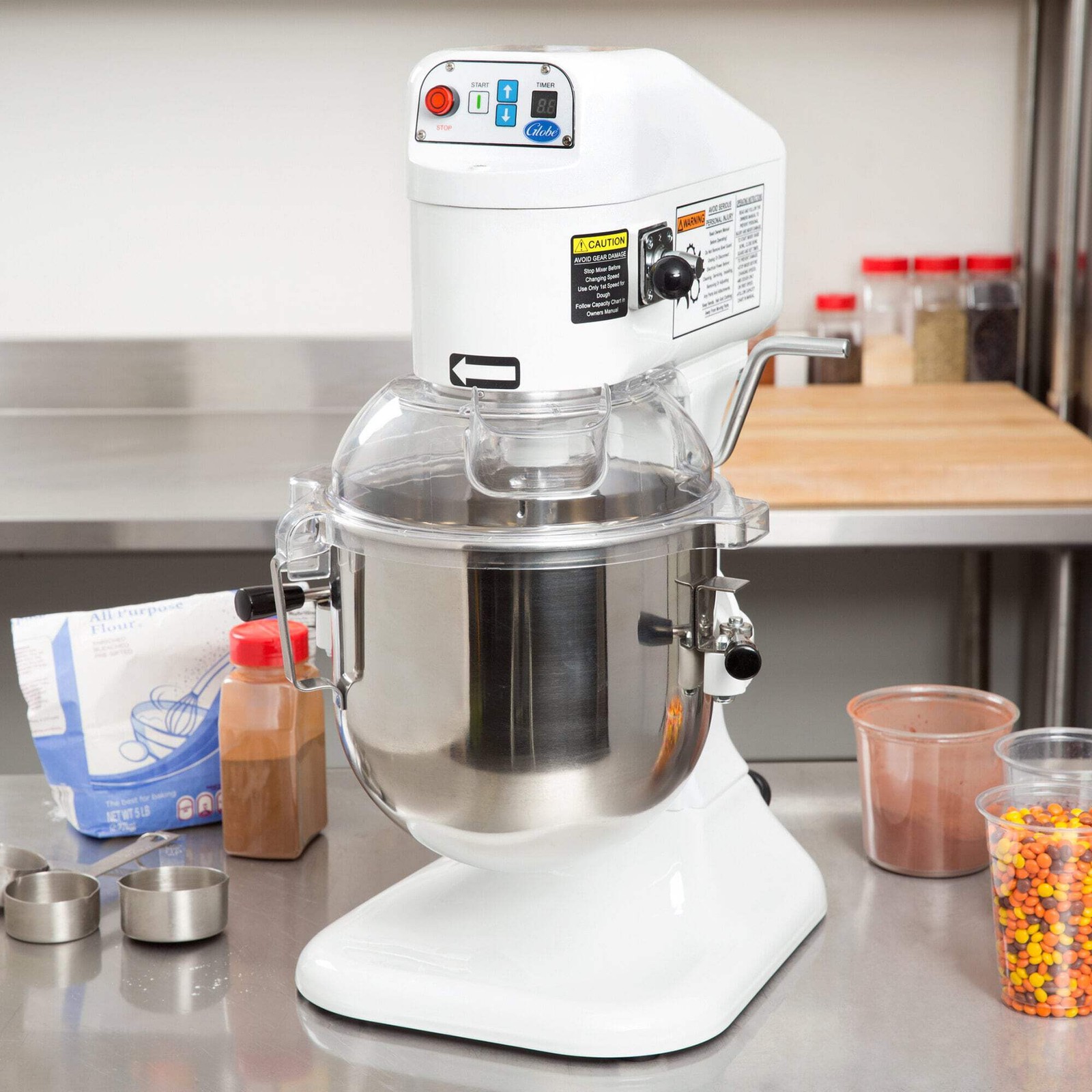 Globe 8 Qt. Bowl Lift Countertop Mixer with Guard & Standard Accessories, 1/4 hp