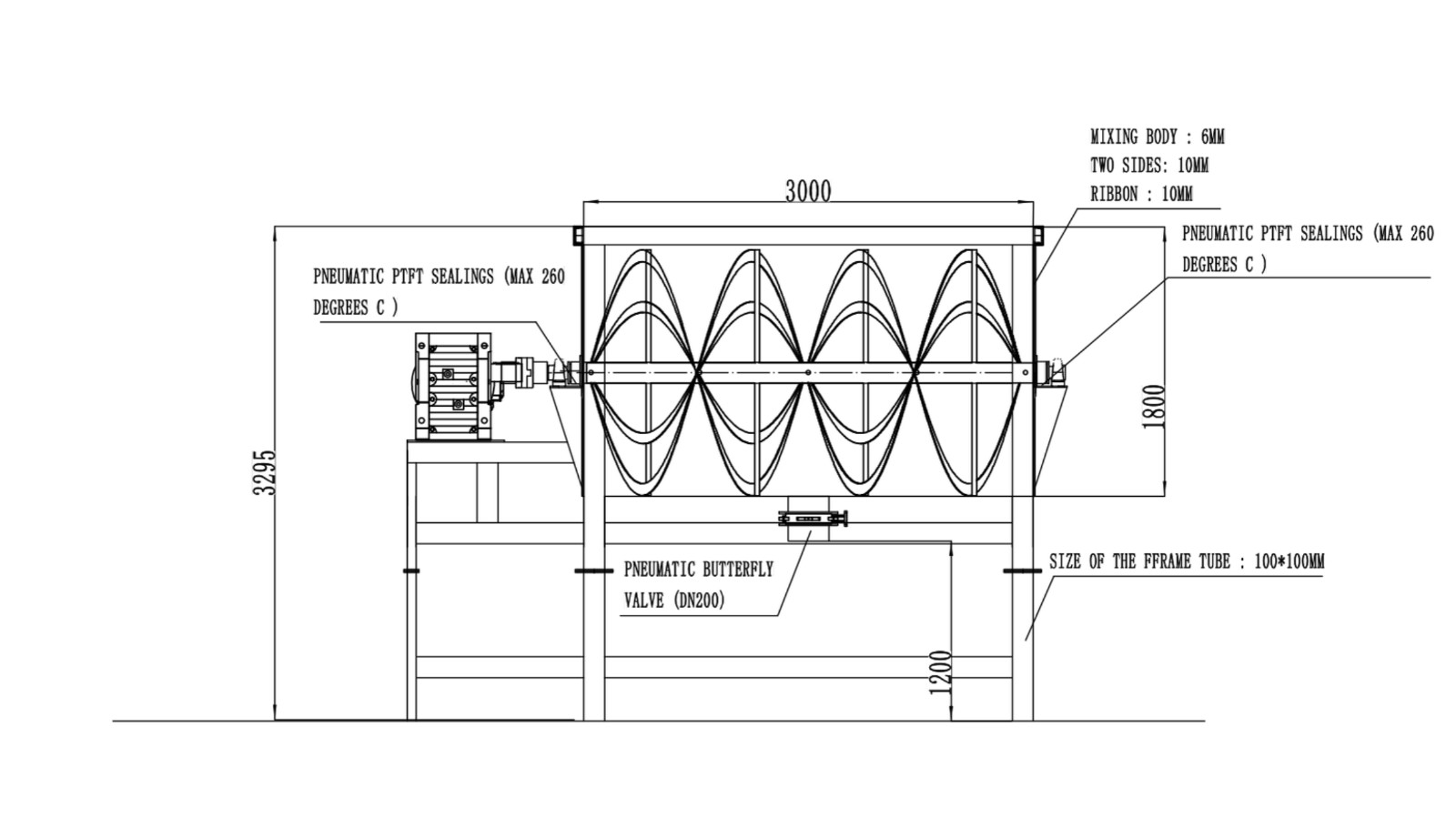 200 Cu Feet 200 Cubic Feet Ribbon Mixer SUS16 Mirror Polished Brand New
