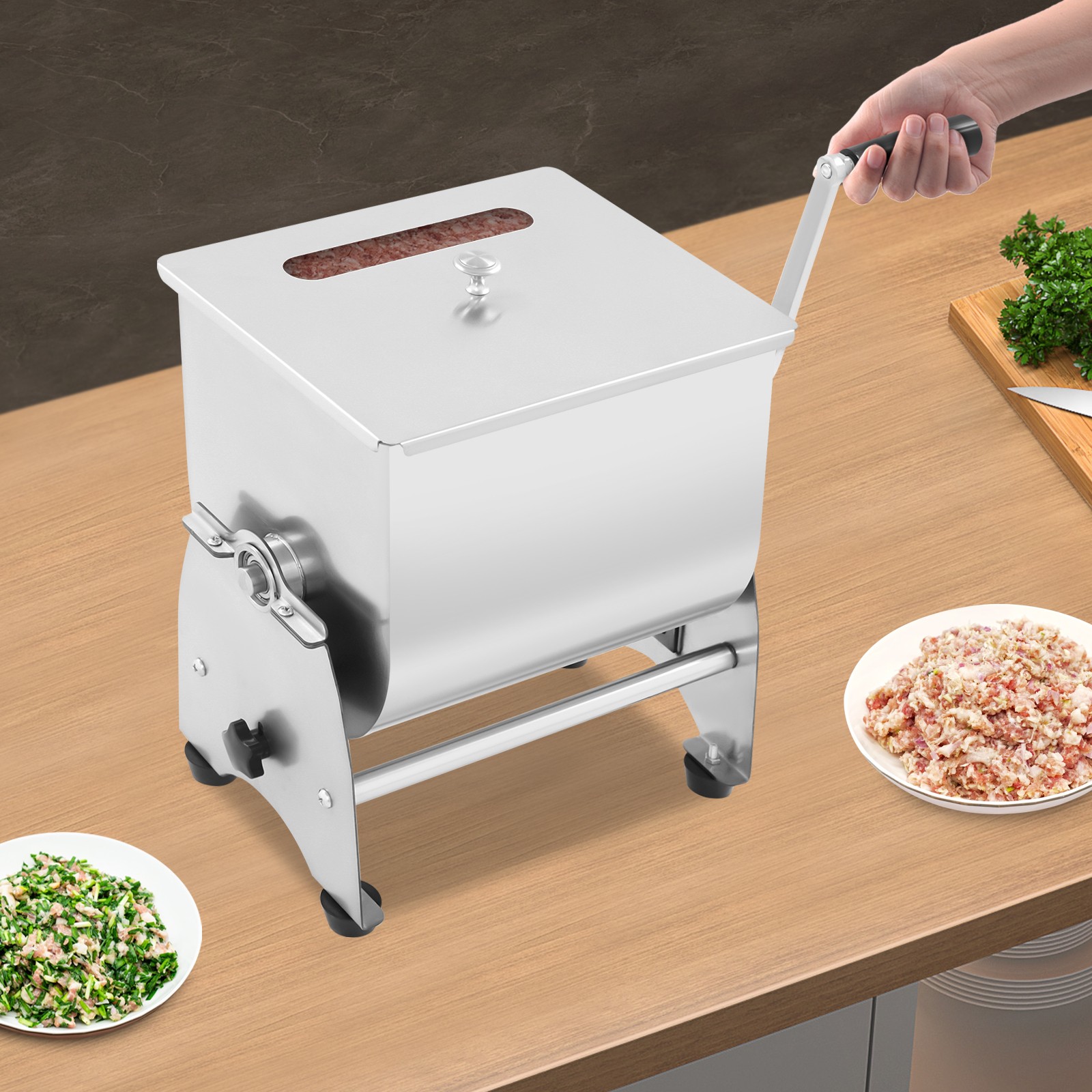 22LB 90° Tilt Manual Meat Mixer Hand Meat Sausage Mixer Machine Stainless Steel