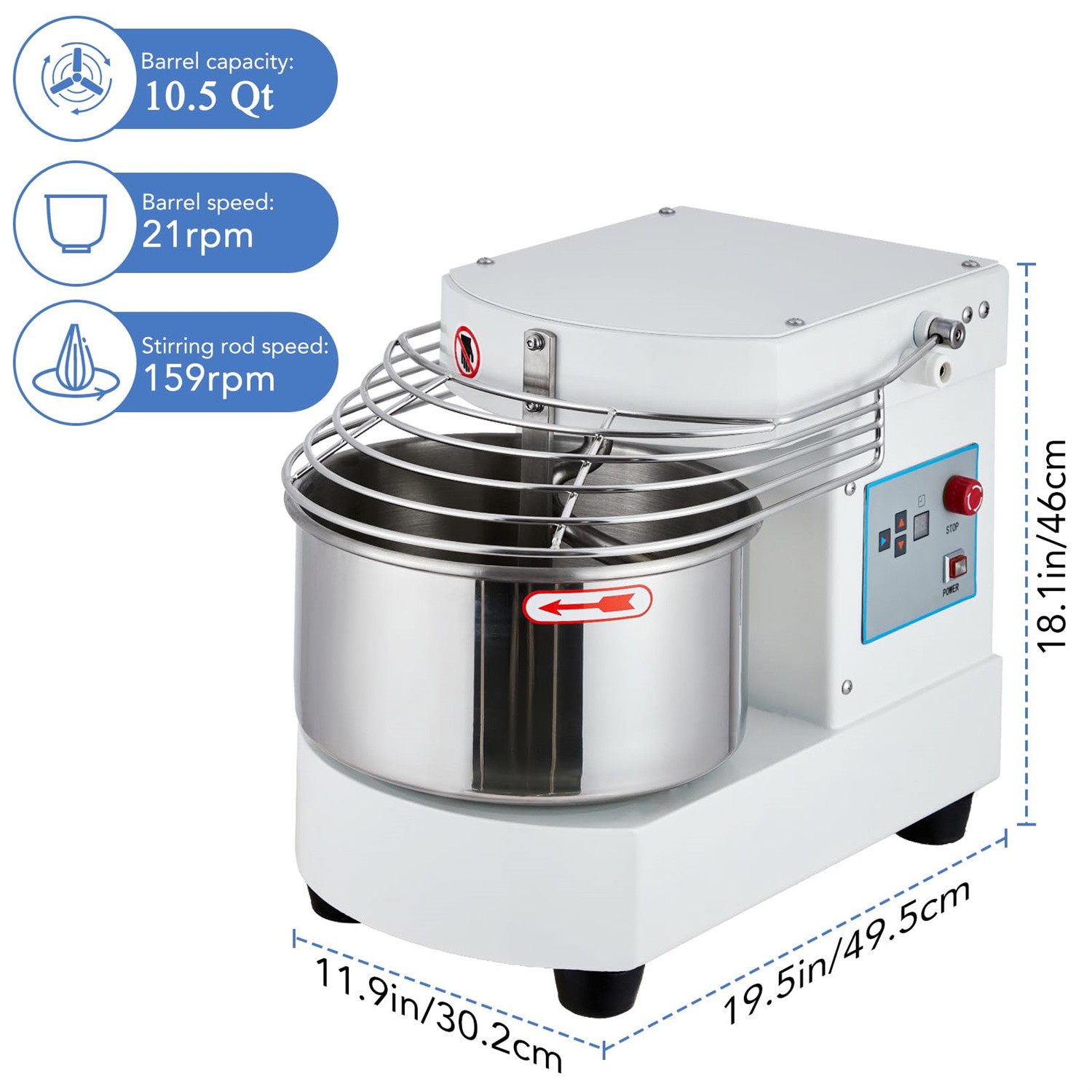 ✅650W Commercial Food Mixer 10.5 Qt Touch Screen Dough Mixer Machine with Timer
