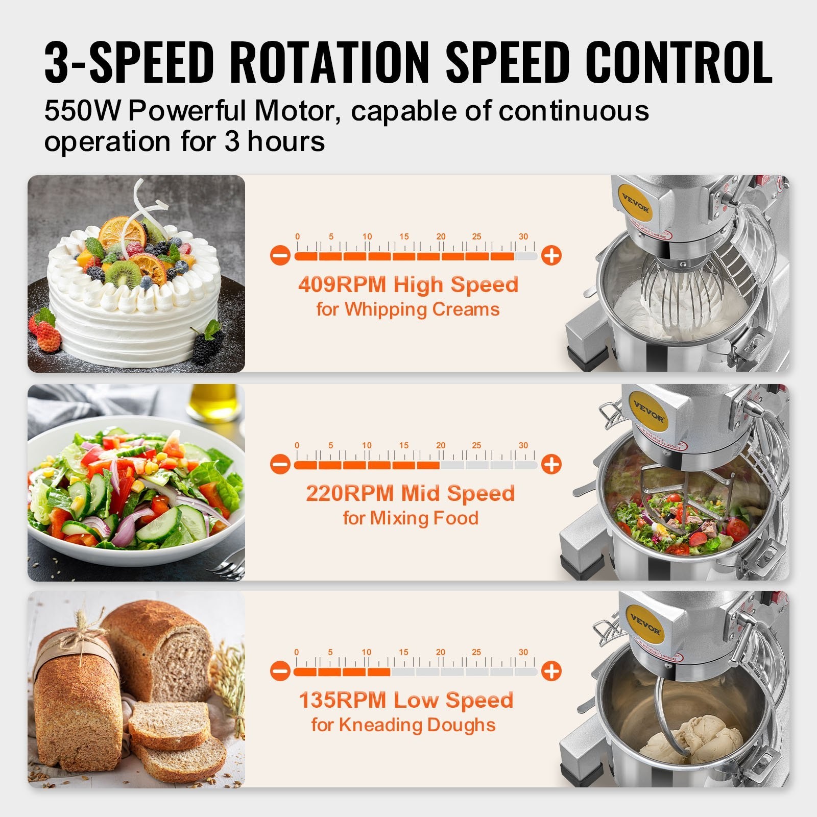 Commercial Food Mixer 10L 3-Speed 550W Stand Dough Mixer Restaurant Bakery