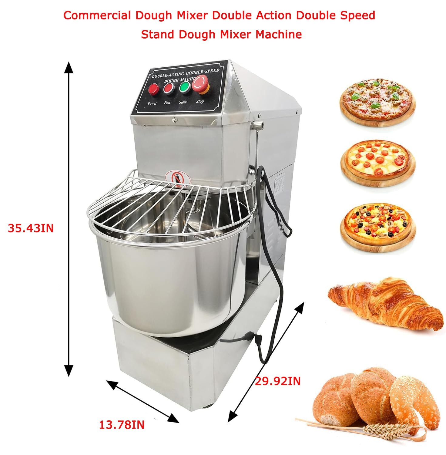 40L Commercial Dough Mixer Machine 110V Electric Food Mixer with Double Speed