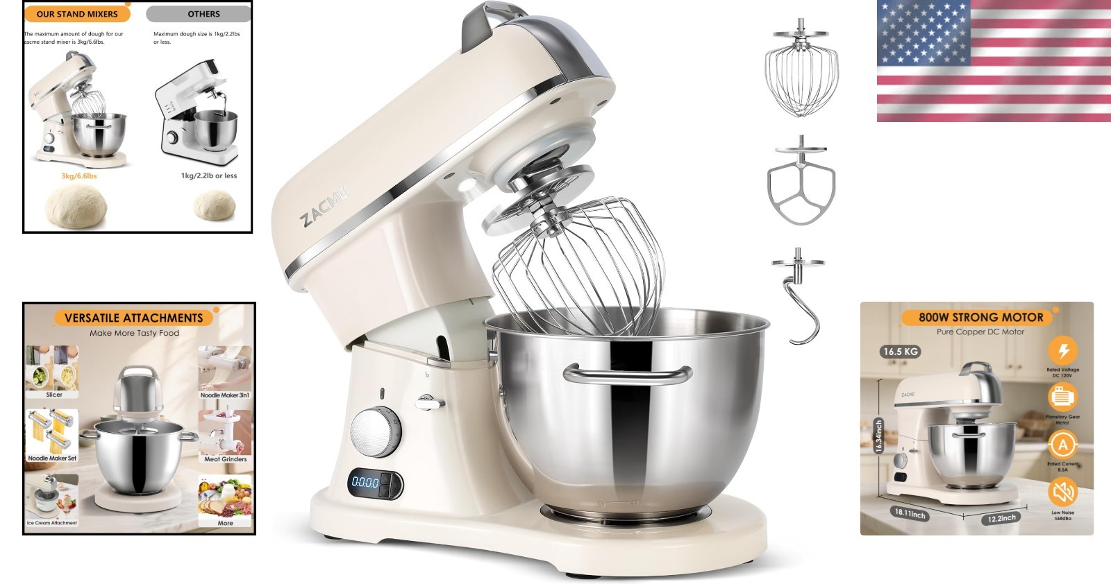NSF/ANSI 8-2023 Certified 8.4QT Stand Mixer with Adjustable Speed Control