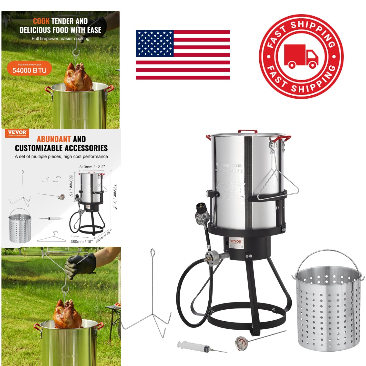 Complete 30 Quart Seafood Boiling Kit and Turkey Fryer with BPA Free Accessories