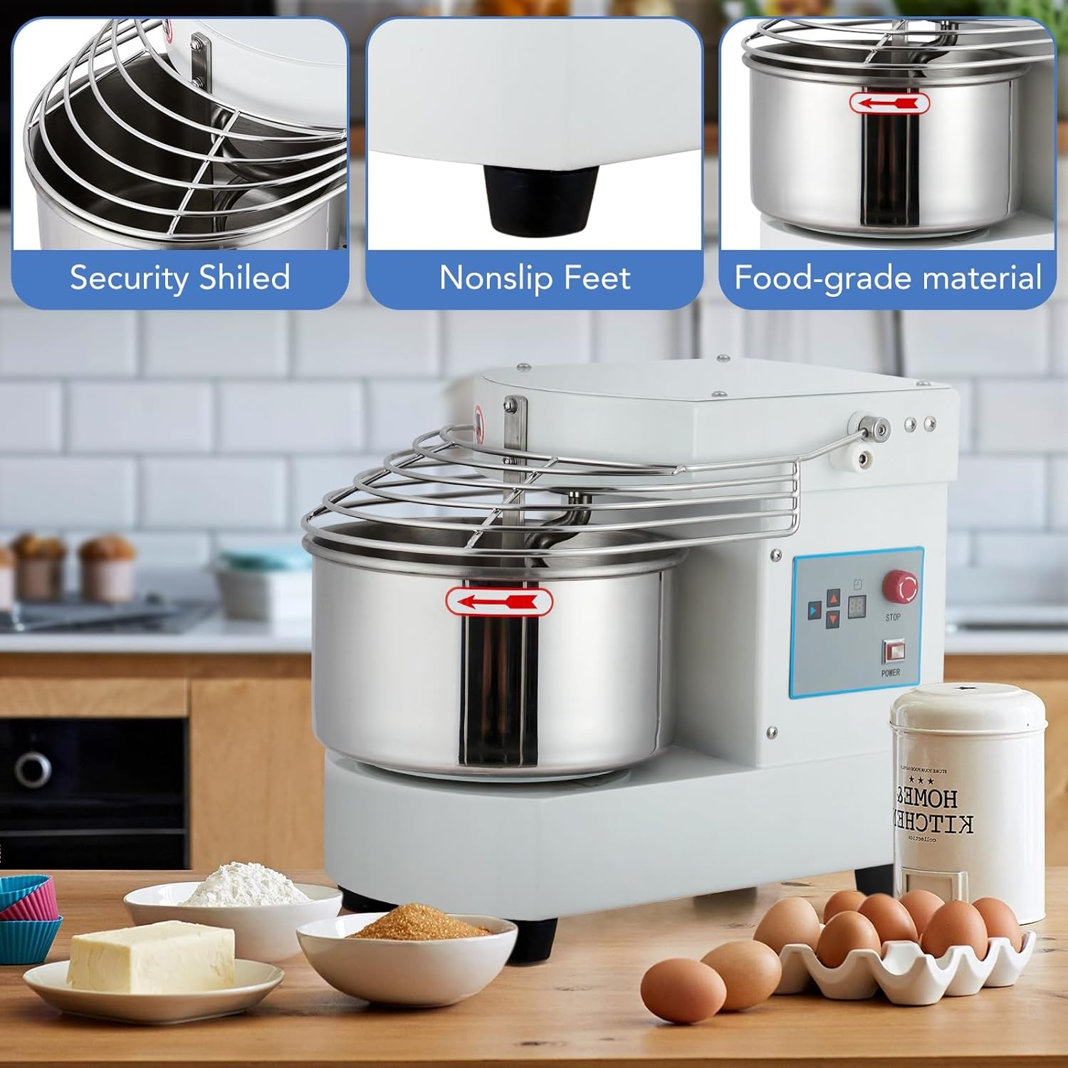 Commercial Food Mixer, 10.5 Qt Touch Screen Dough Mixer Machine with Timer, 650W