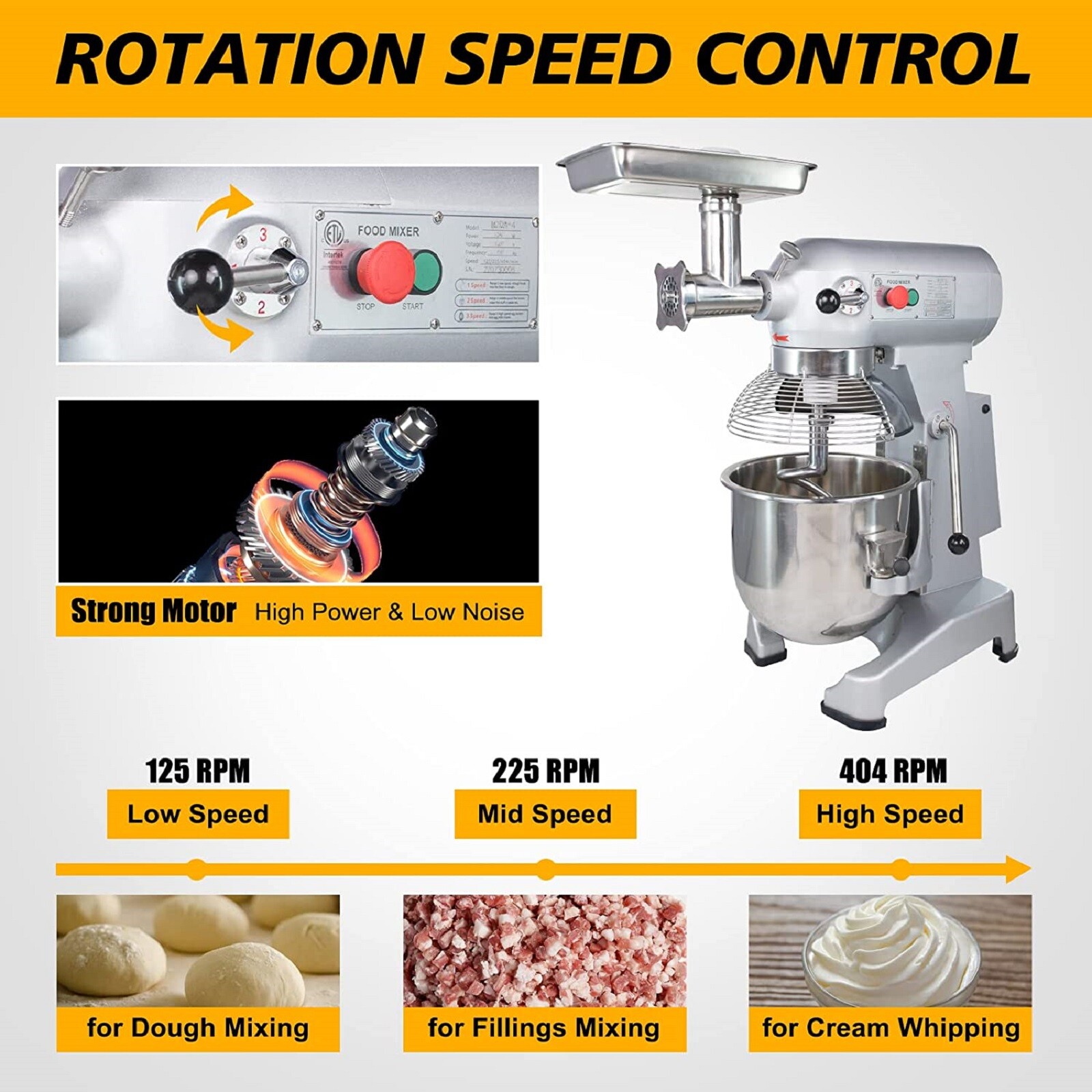 Hakka Commercial Food Mixer 20Qt Electric Dough Mixer Pizza Bakery 1100W