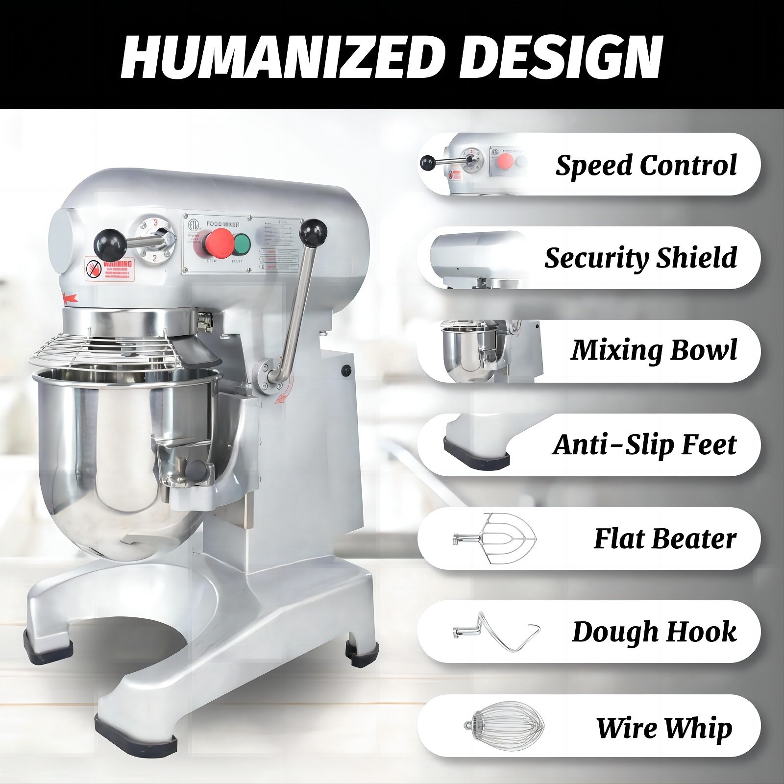Clivia Dough Food Mixer 3 Speed 10Qt Gear Driven Pizza Bakery Machine 400W