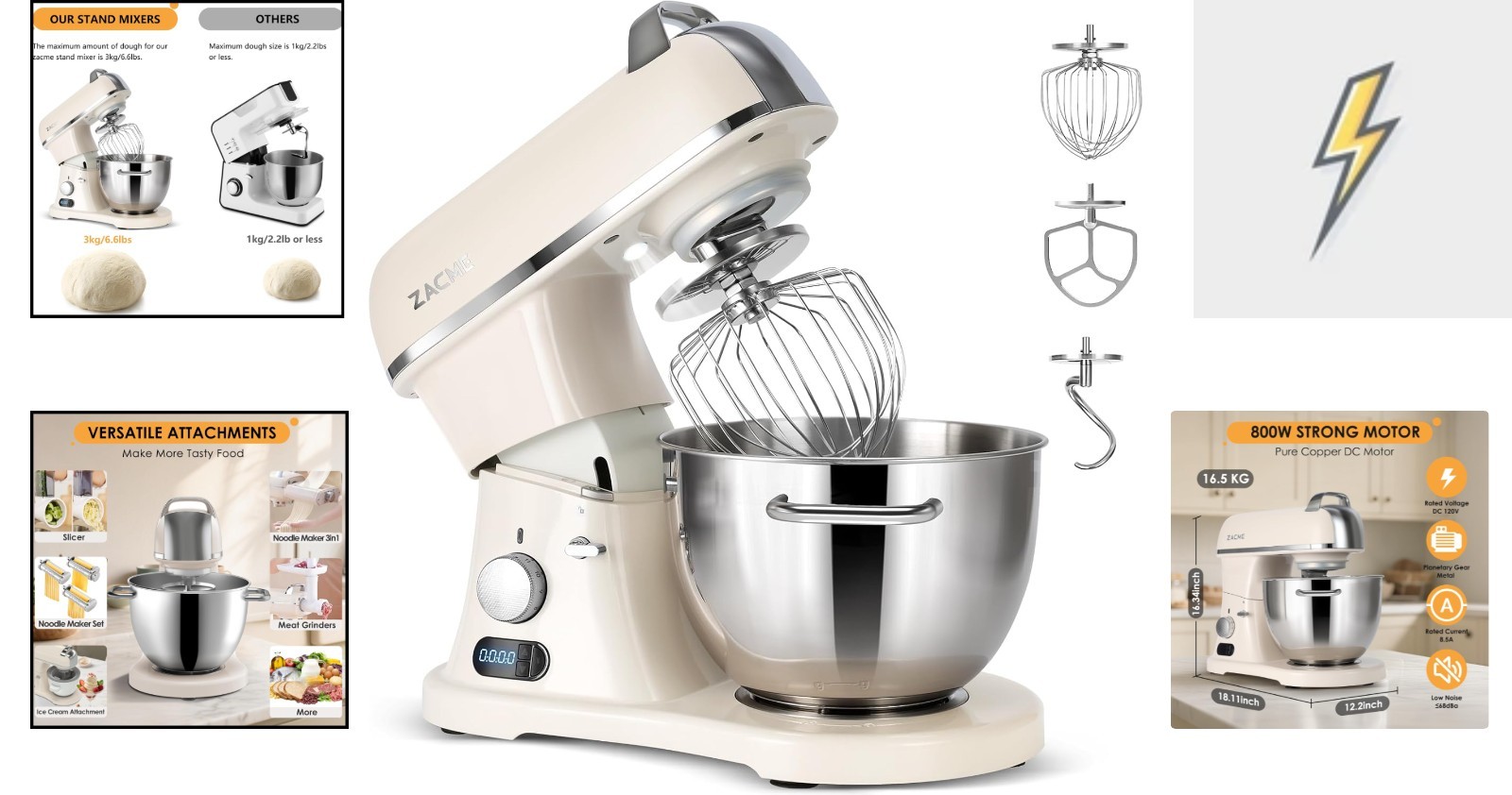 Durable 8.4QT Commercial Stand Mixer with Stainless Steel Bowl & Accessories