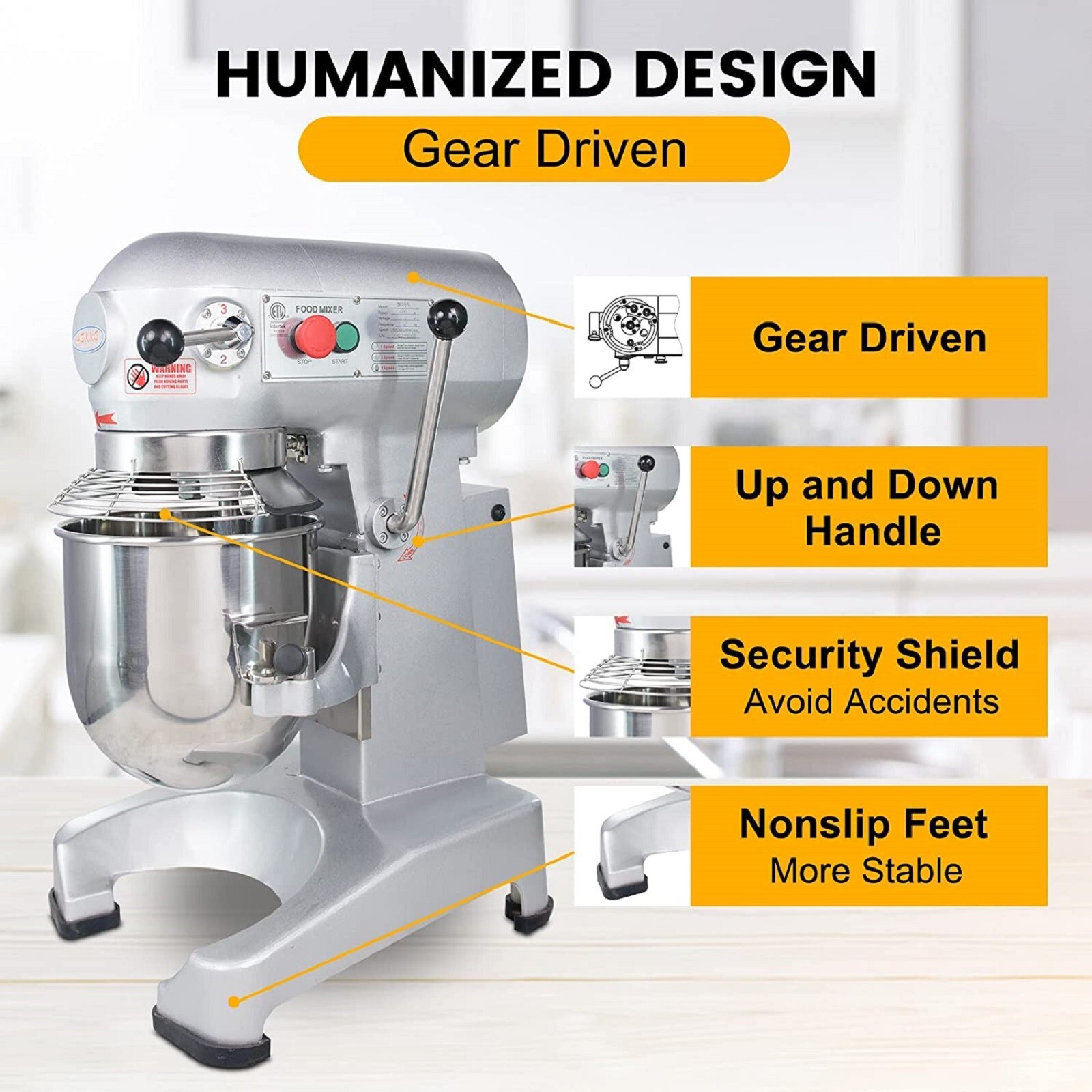 Hakka 10Qt Dough Food Mixer Commercial 400W Bakery Planetary Mixers 3 Funtion