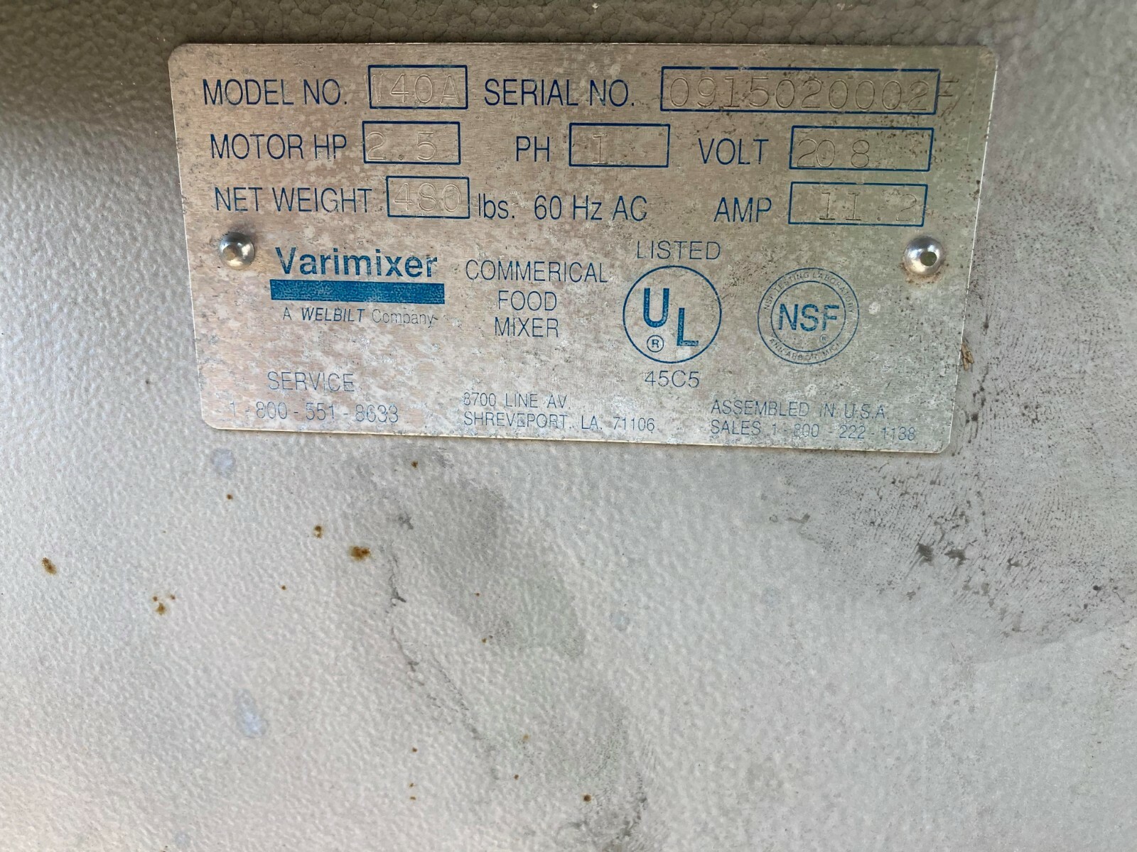 Welbilt Varimixer- Commercial Equipment