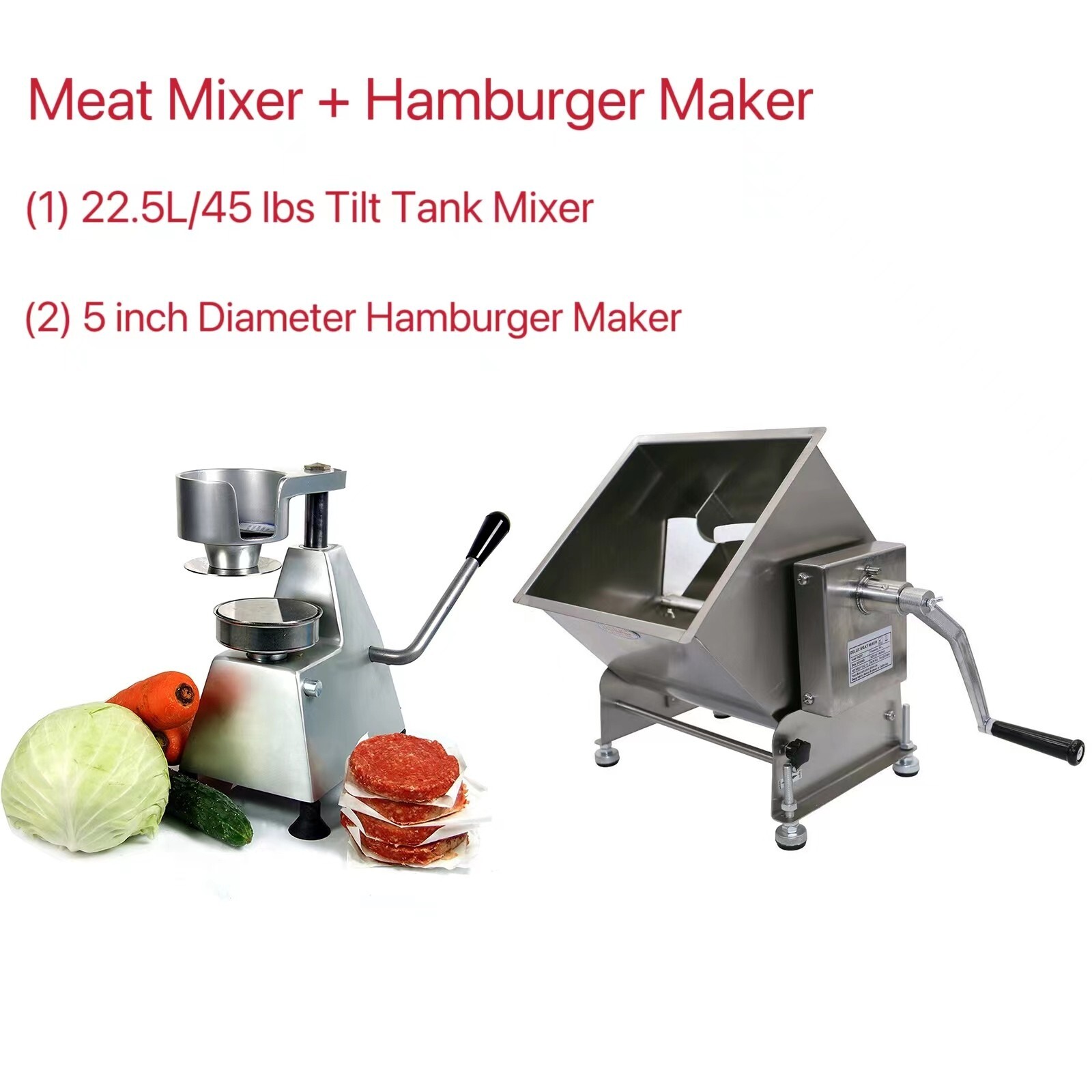 Hakka Commercial 2 in 1 Food Processor Meat Mixer with Burger Press Patty Maker