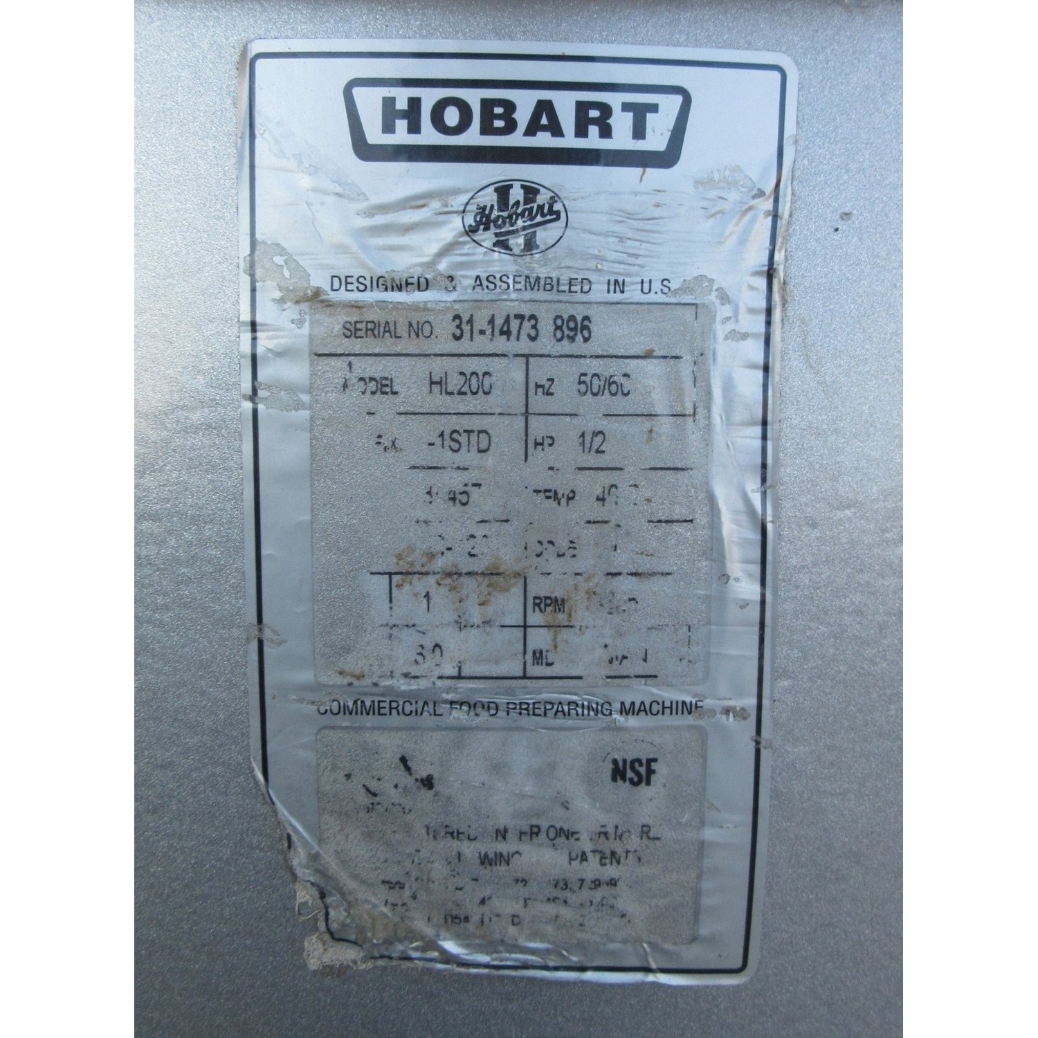 Hobart HL200 20 Qt Legacy Mixer, Bowl And 2 Attachments Included
