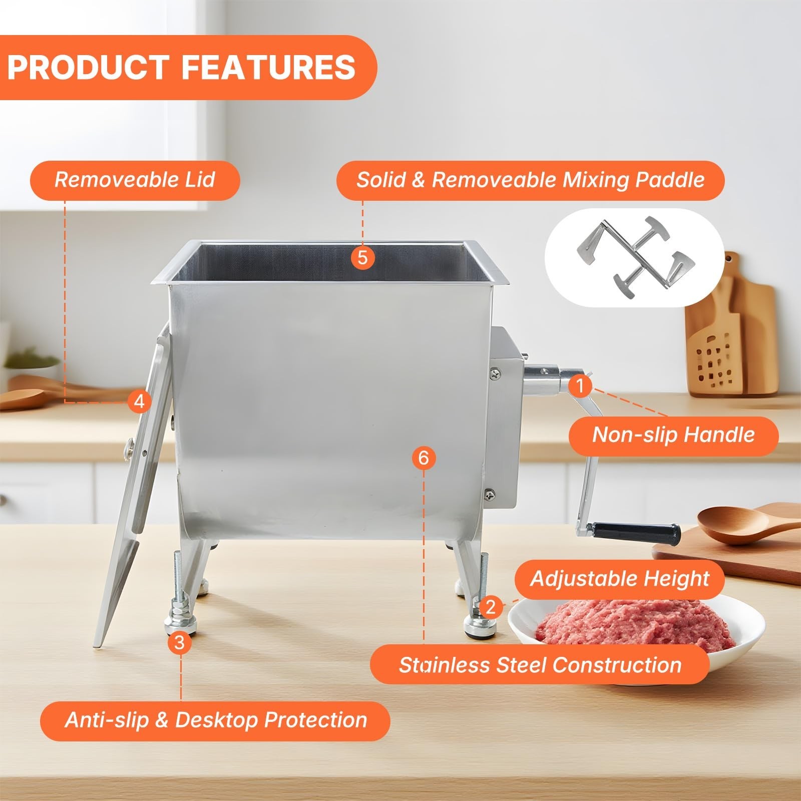 Hakka 15-Liter capacity Tank Stainless Steel Manual Meat Mixer (Mixing Maximu…