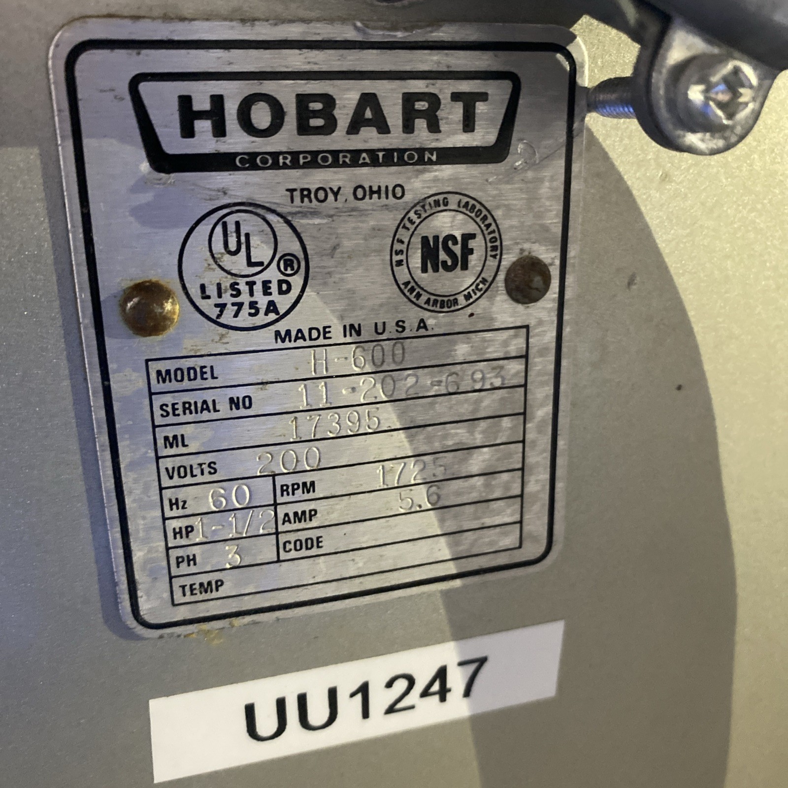Pre-Owned Hobart 60-Quart Mixer Model H-600 With Safety Gate TESTED