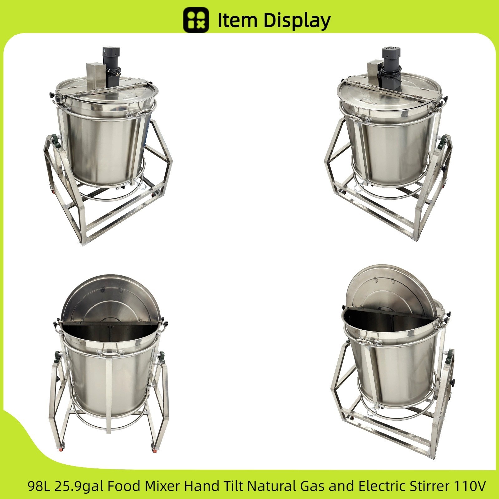 98L 25.9gal Food Mixer Hand Tilt Natural Gas and Electric Stirrer 110V 500W