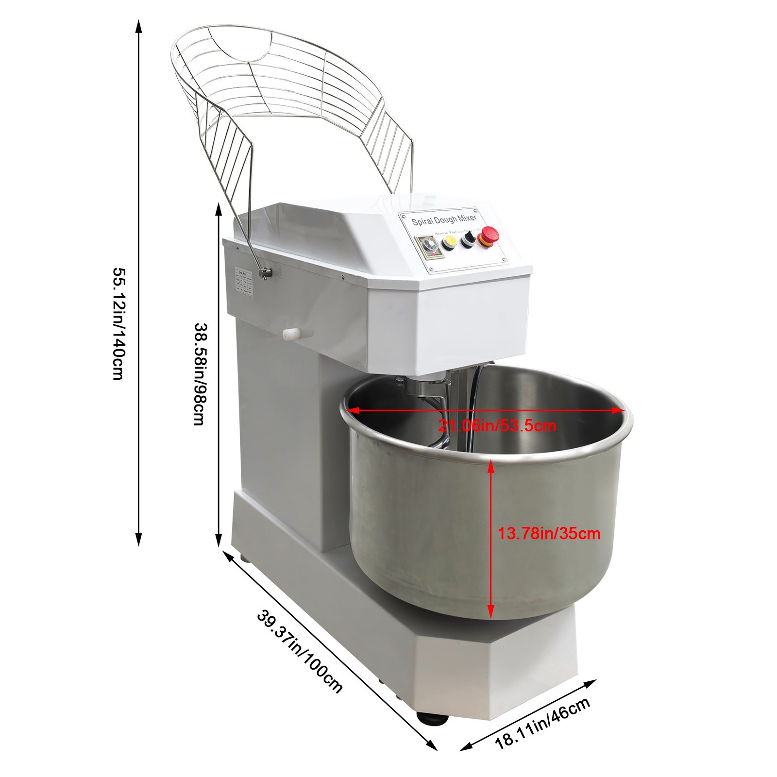 80L Commercial Dough Mixer, 220V 3 Phase Double Acting Double Speed Spiral Mixer