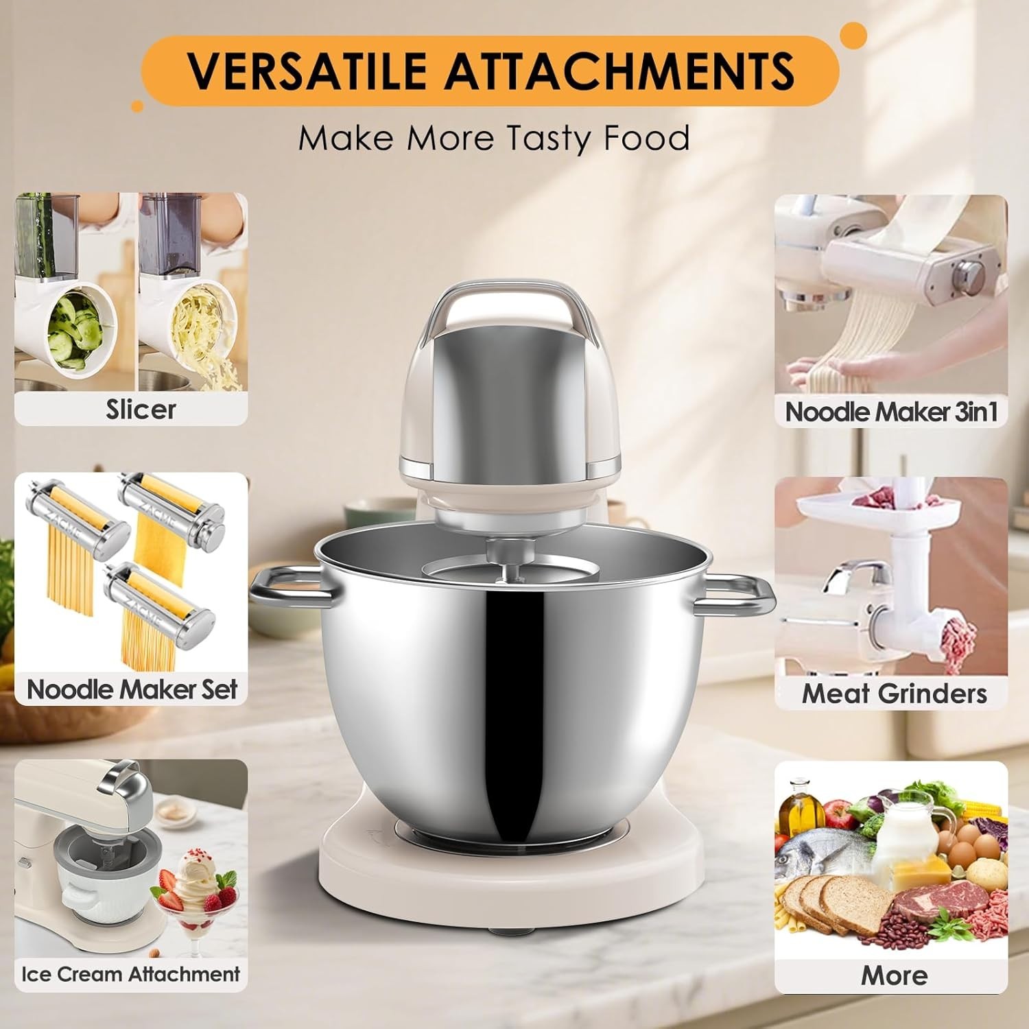 Professional Stand Mixer 800W with Tilt Head, Dough Hook and Beater Attachments