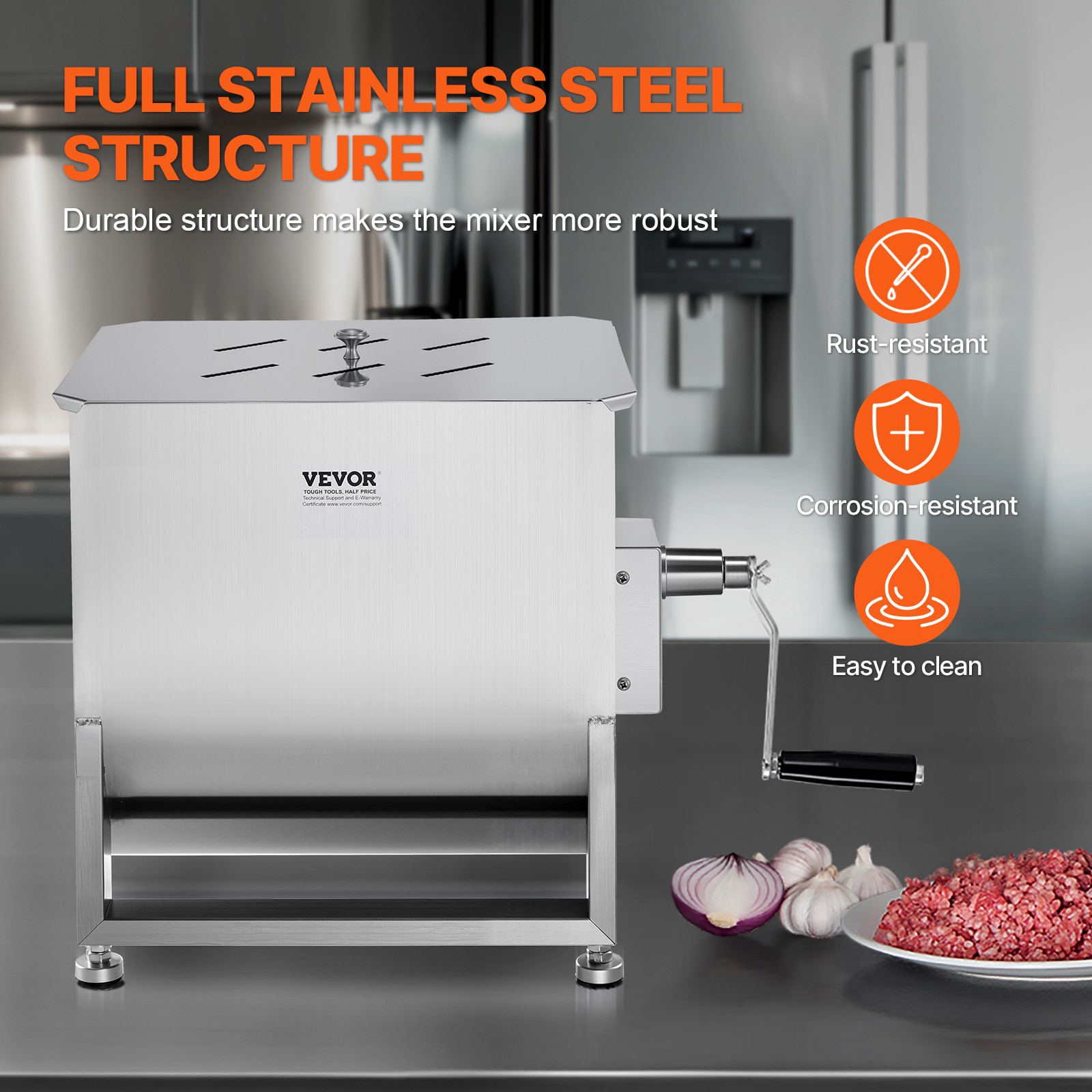 VEVOR Manual Meat Mixer 40L Fixed Tank Mixing Max 60LB for Meat Sausage Mixer