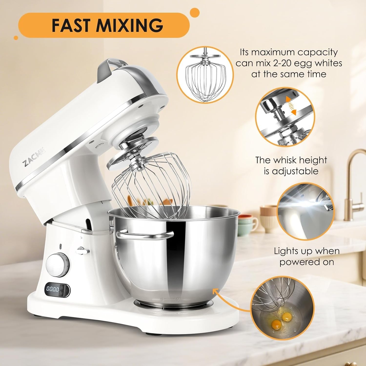 Quiet 8.4QT Commercial Mixer with Stainless Steel Bowl – Perfect for Bulk Baking