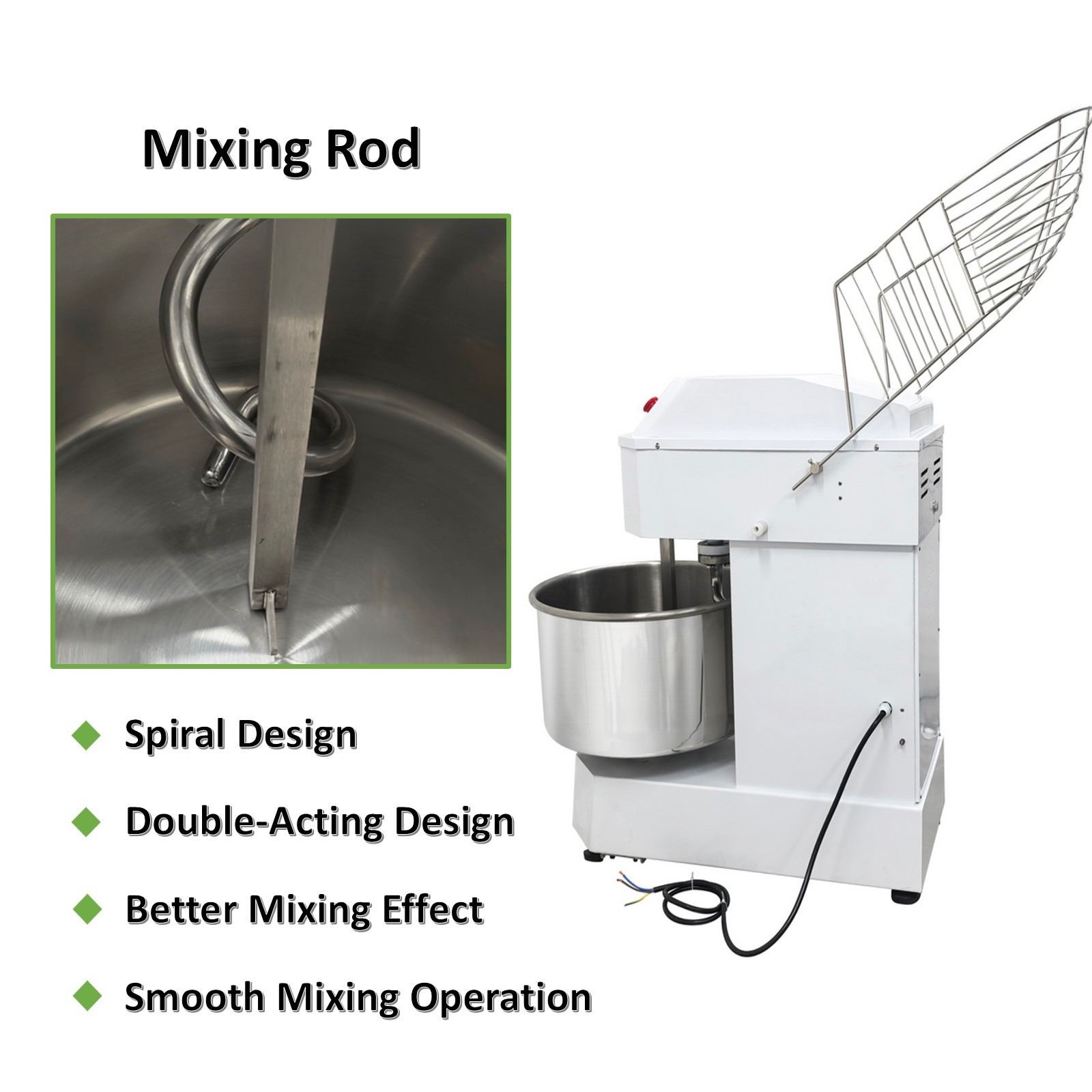 50L S/S Double-Acting Double-Speed Dough Mixer No Plug w Random Timing E-Stop