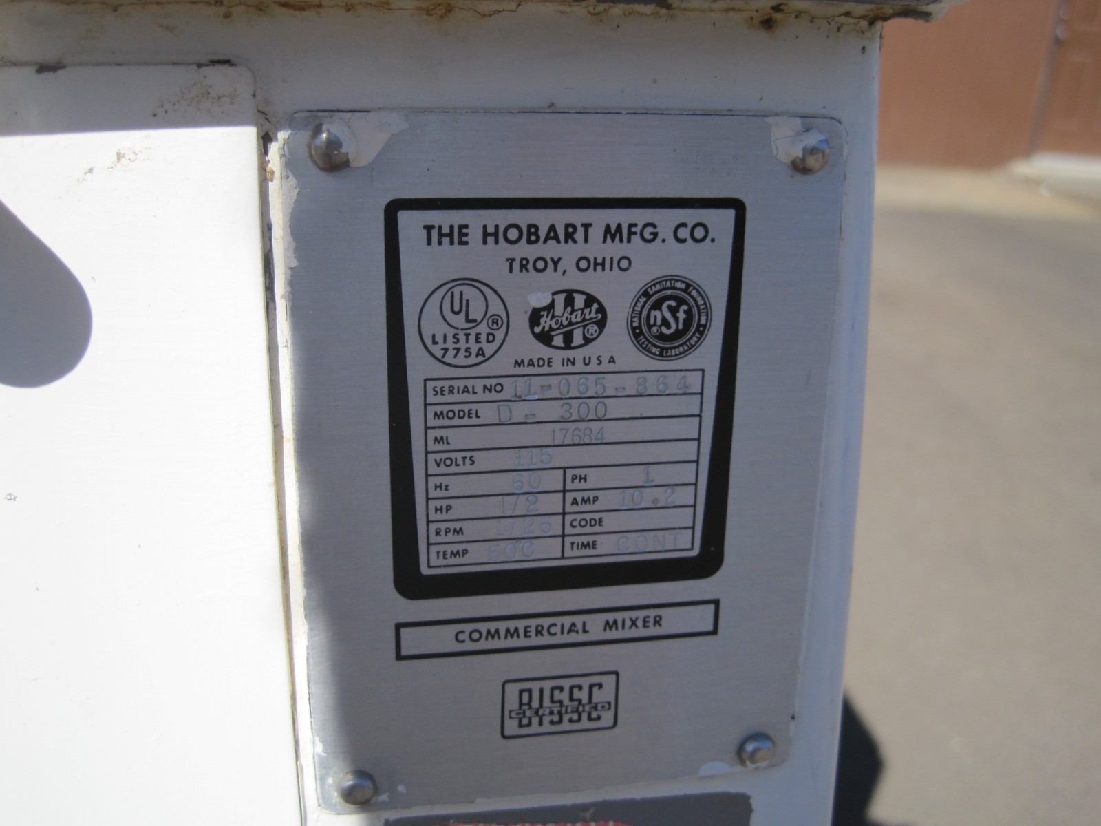 Hobart D300 30 Qt Commercial Mixer 115v 10.2A 1/2 HP