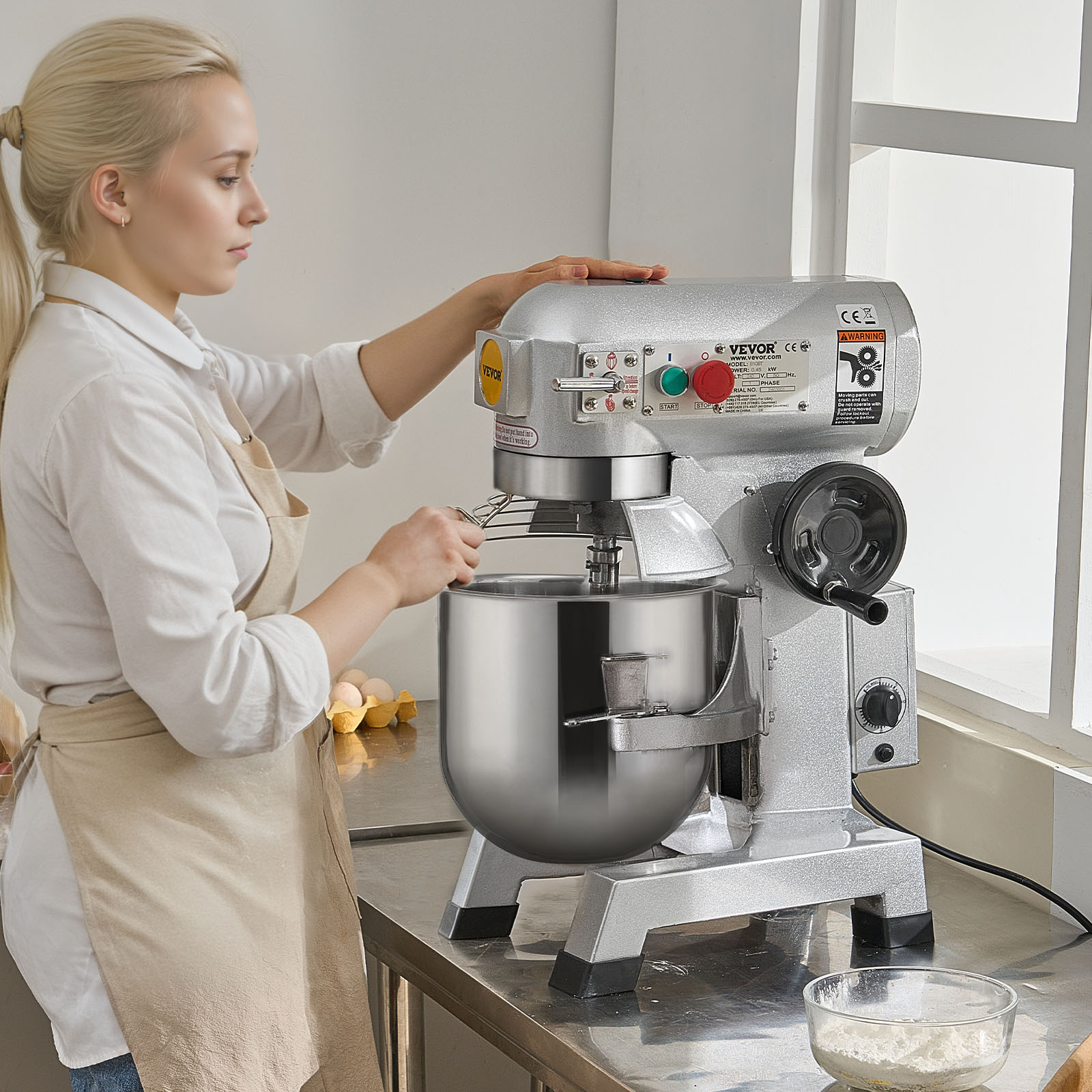 VEVOR Commercial Electric Food Mixer Stand Mixer 30Qt Dough Mixer 3 Speeds 1100W