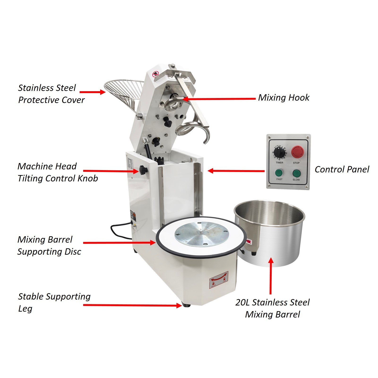 20qt Dough Mixer Removable Bucket 2-speed Dual-action Pizza BaseKneading Machine