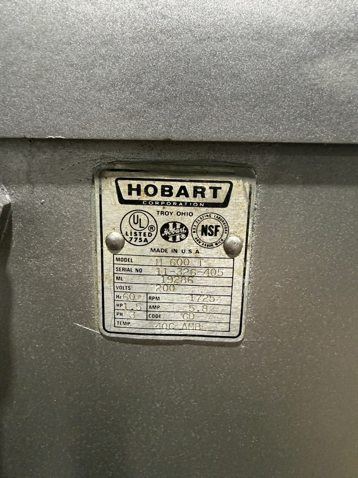 Hobart H-600T Commercial Pizza Dough Mixer 60QT 3PH 1.5HP 200V