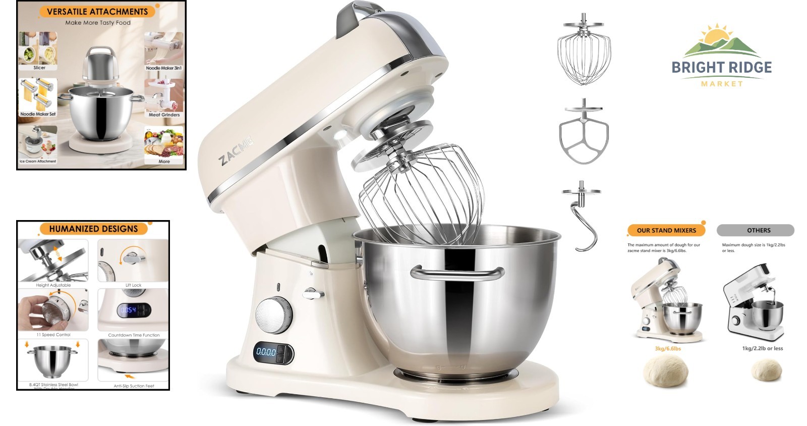 Professional Stand Mixer 800W with Tilt Head, Dough Hook and Beater Attachments
