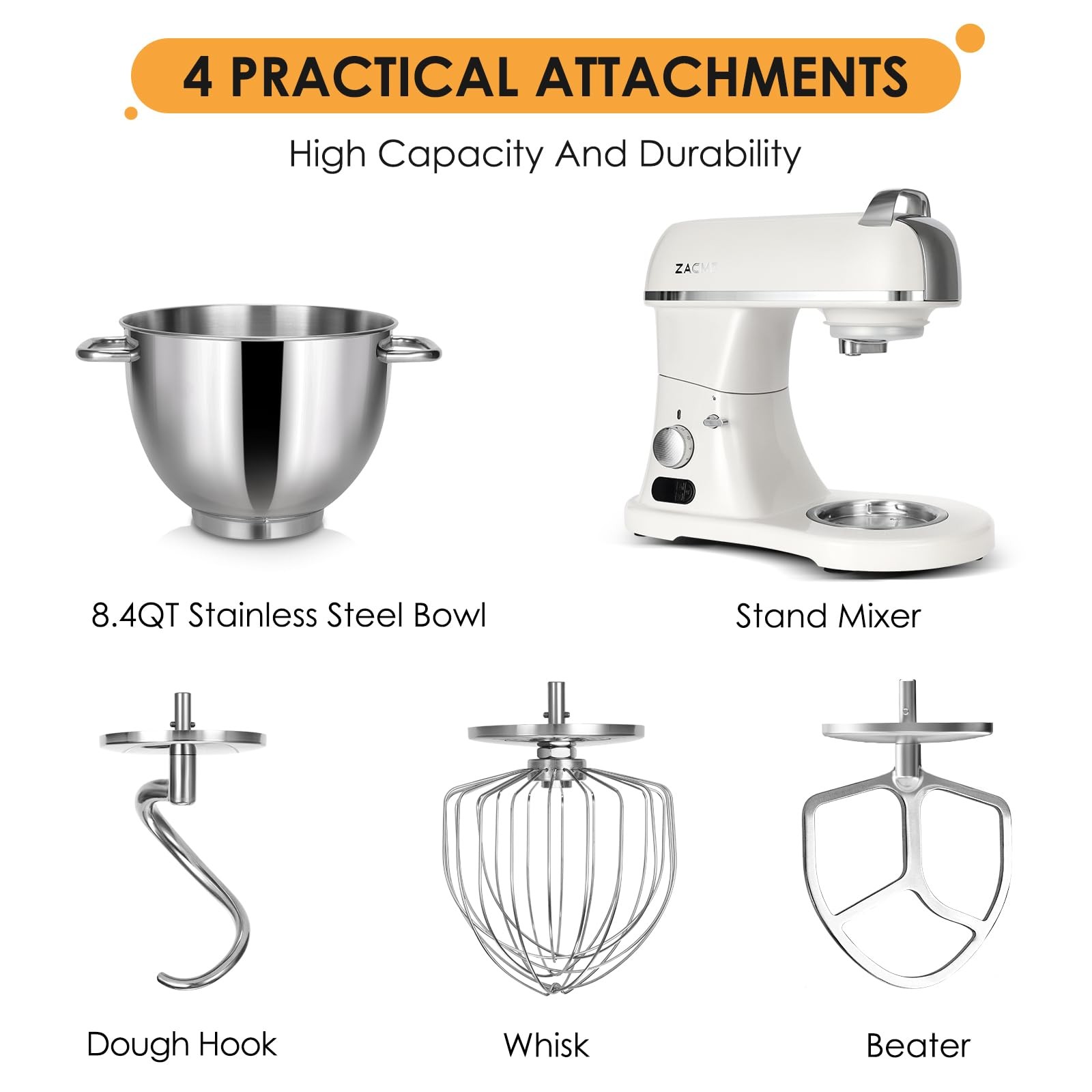 ZACME 8.4QT Commercial Stand Mixer 800W with Aluminum Die Casting Meets the