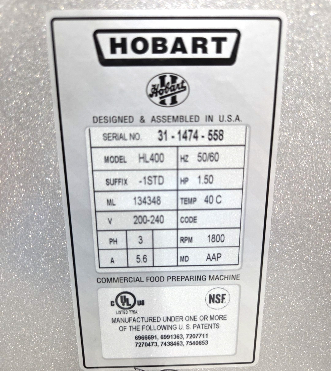 NEW HOBART HL400 40QT Mixer W/ Hook, Whip, Bowl/Dolly – 3PH/1.5HP – Watch VIDEO!