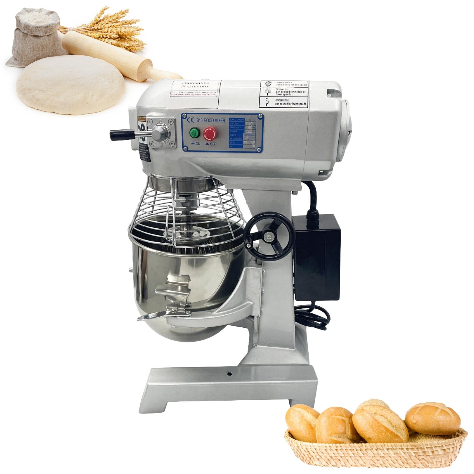 Commercial Dough Food Mixer 3 Speed 450w 10L Bakery Flour Blender Dough Kneader