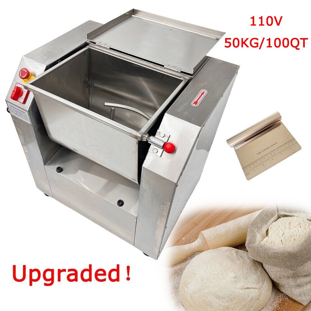 Upgraded! 50KG Commercial Dough Mixer 110V Food Mixer Flour Mixer 90° Tilt Bowl