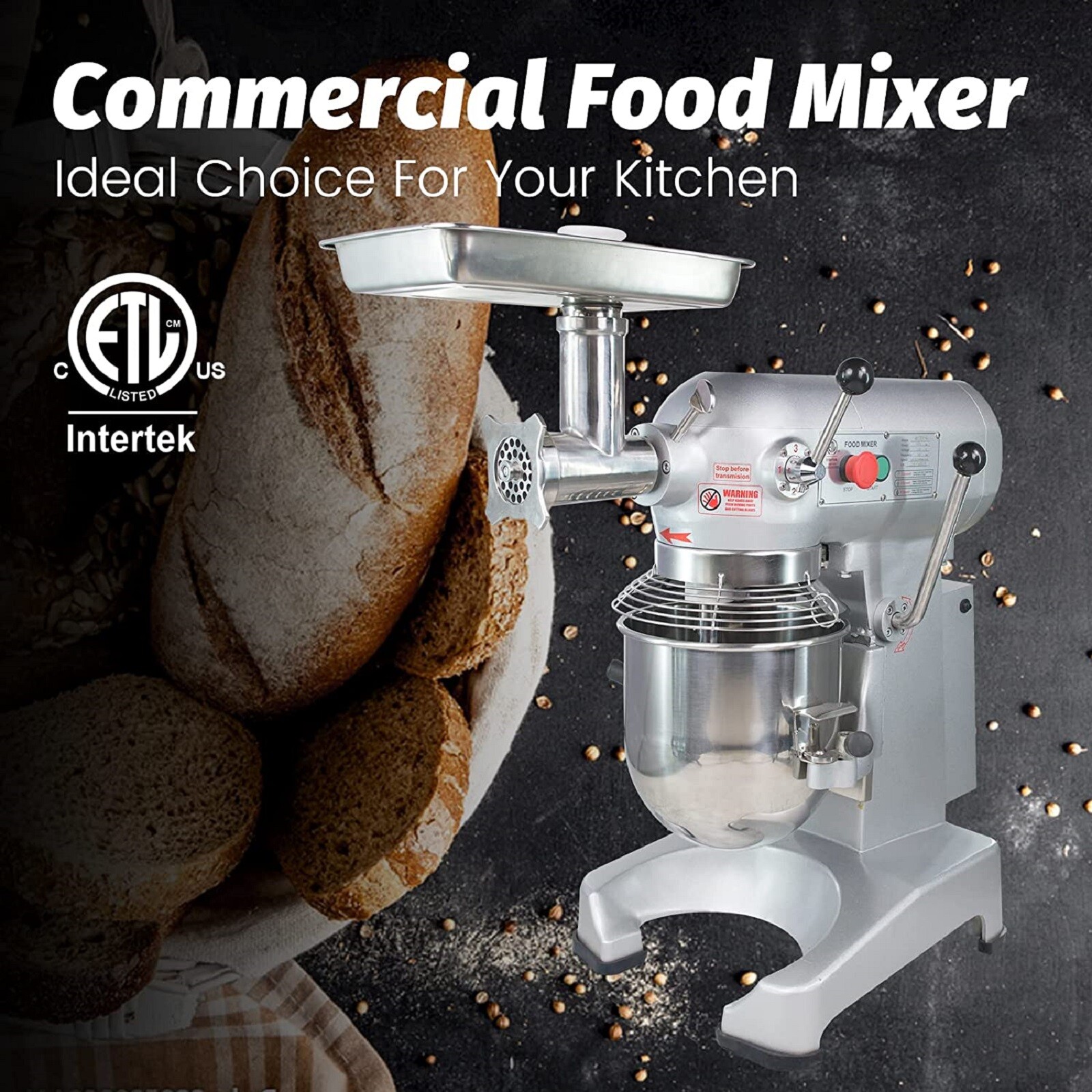 Hakka Commercial Planetary Mixer 10Qt Dough Food Mixer 4 Function Bakery 400W