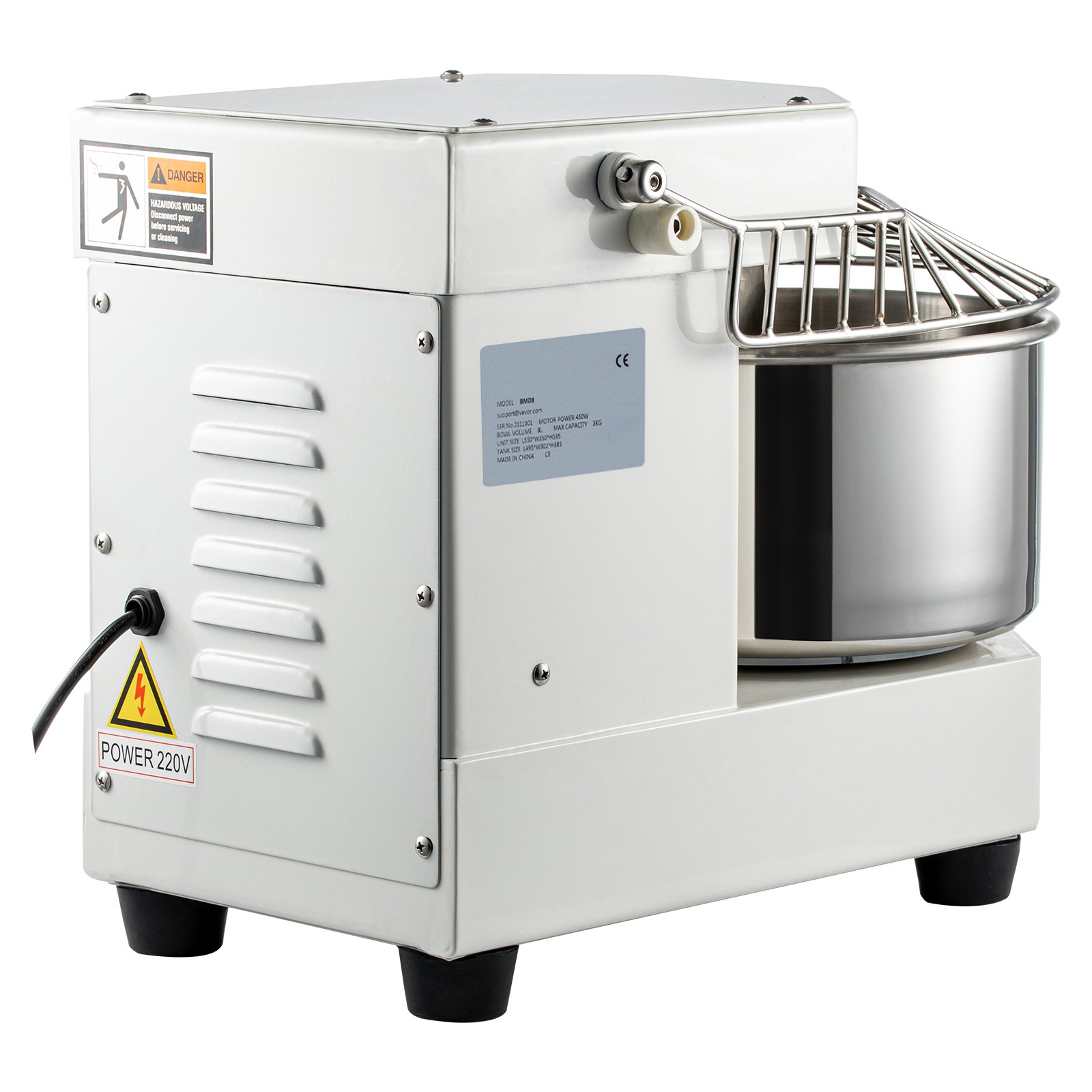 8QT Commercial Dough Mixer Spiral Food Mixer Pizza Bakery Dual Rotating 450W