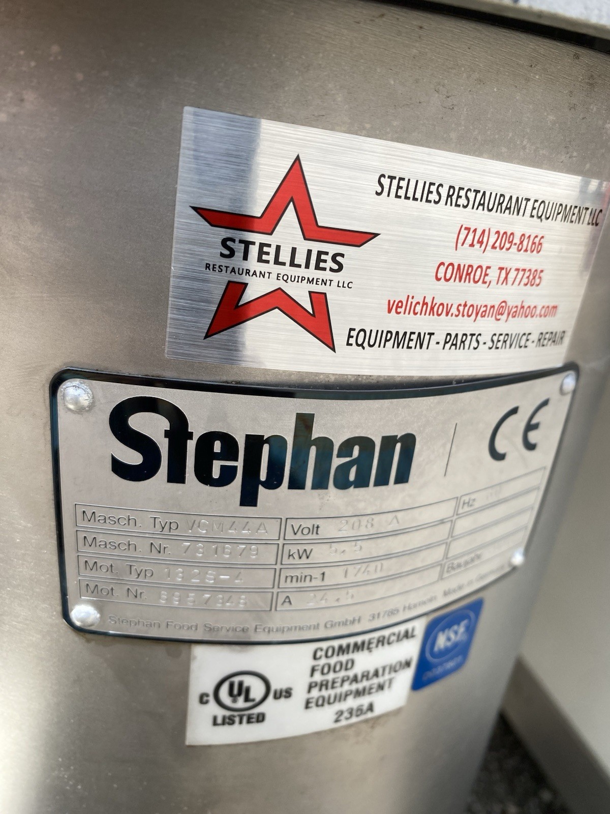 Used Stephan VCM 44 A/1 Vertical Mixer, 3 Phase, 208 Volts