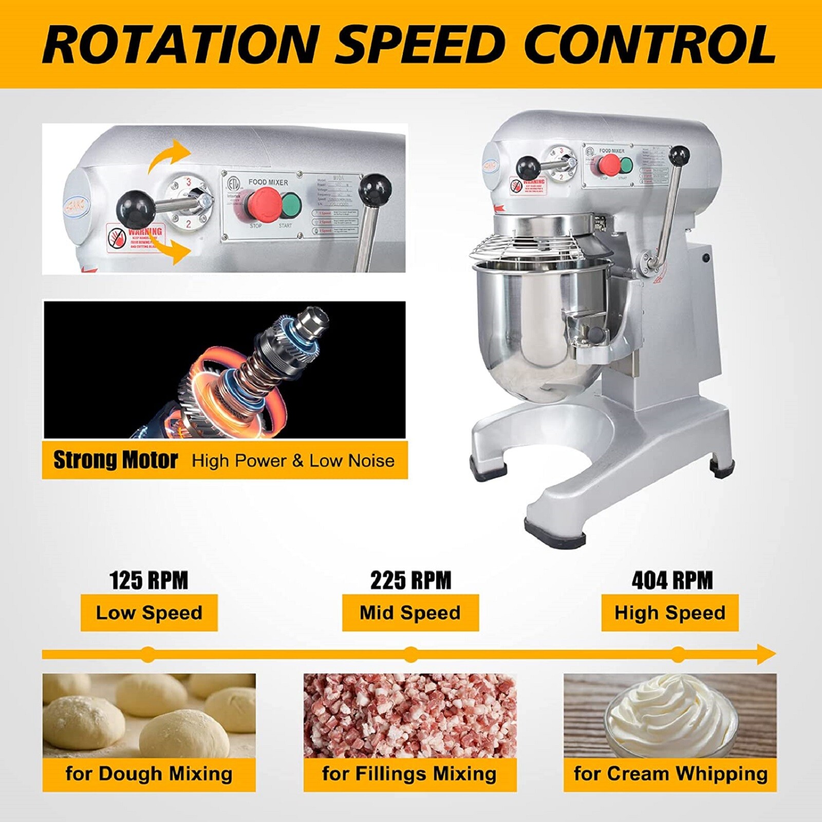 Hakka Commercial Planetary Mixer 10Qt Dough Food Mixer 4 Function Bakery 400W