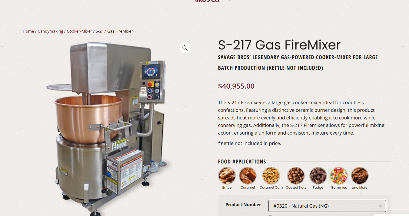 SAVAGE BROS S-92 Chief FireMixer Fudge Caramel Toffee Candy Kettle GAS