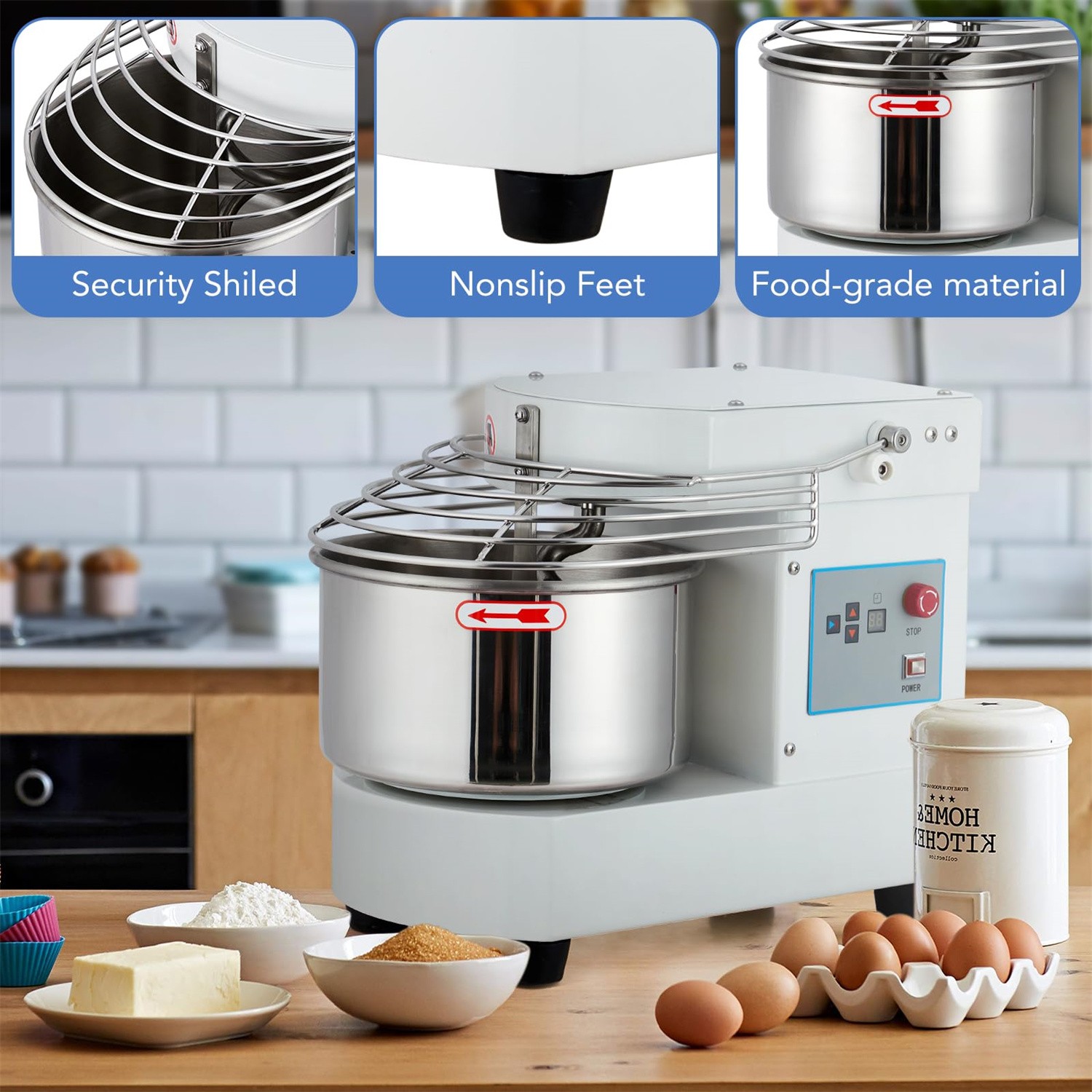 ✅650W Commercial Food Mixer 10.5 Qt Touch Screen Dough Mixer Machine with Timer