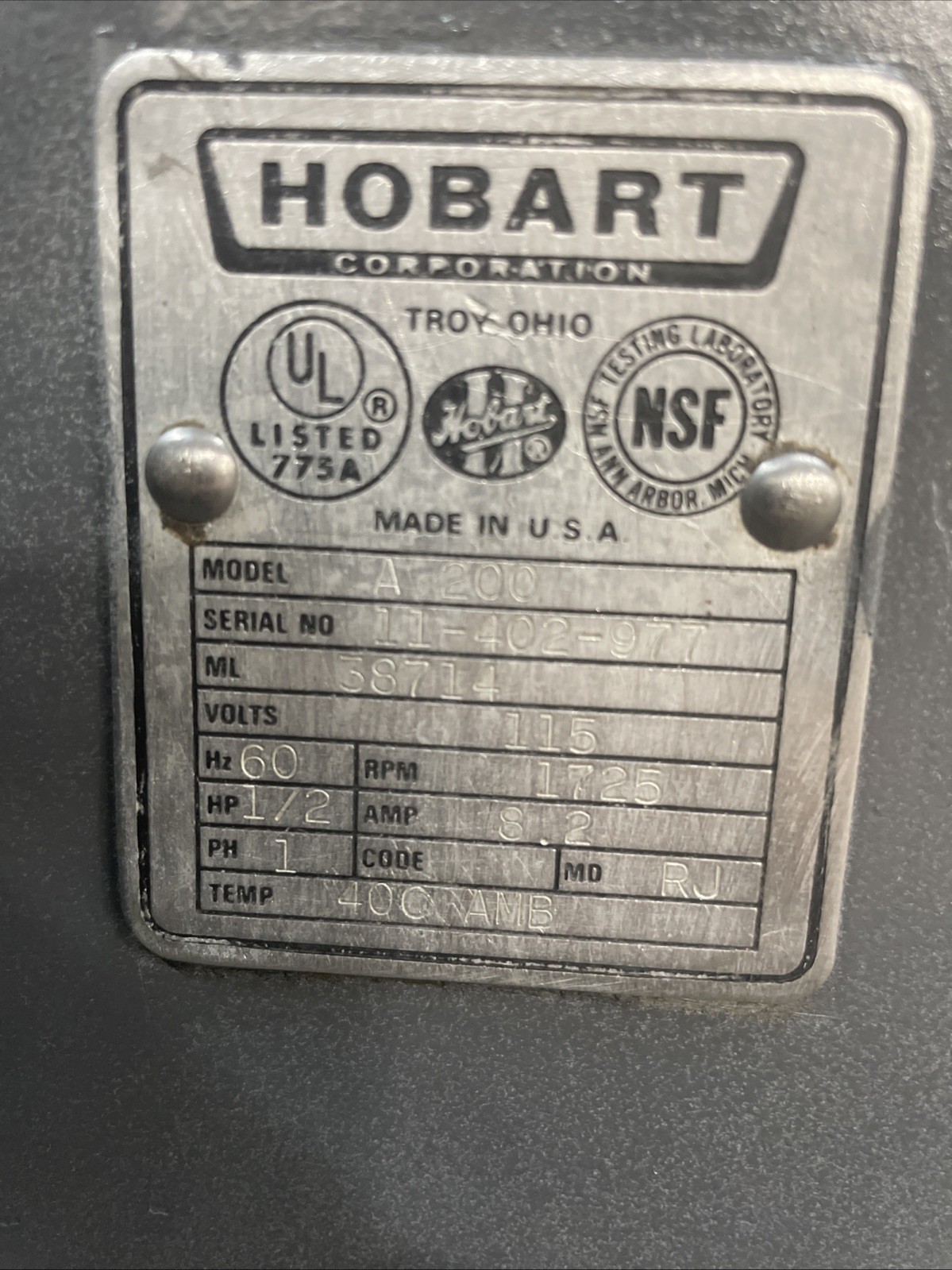Hobart A-200 20 Qt Dough Mixer Refurbished With Guard Bowl 3 Attachments