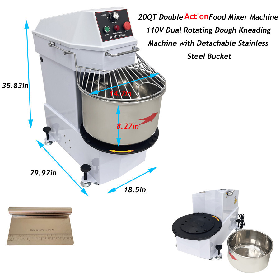 20QT Dual Action Dough Mixing Machine110V Electric Flour Kneading Stand Mixer