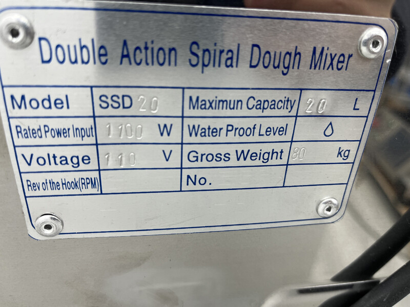 20L Dough Mixer110V Dough Spiral Mixer Bakery Flour Mixing Machine 304 SS US