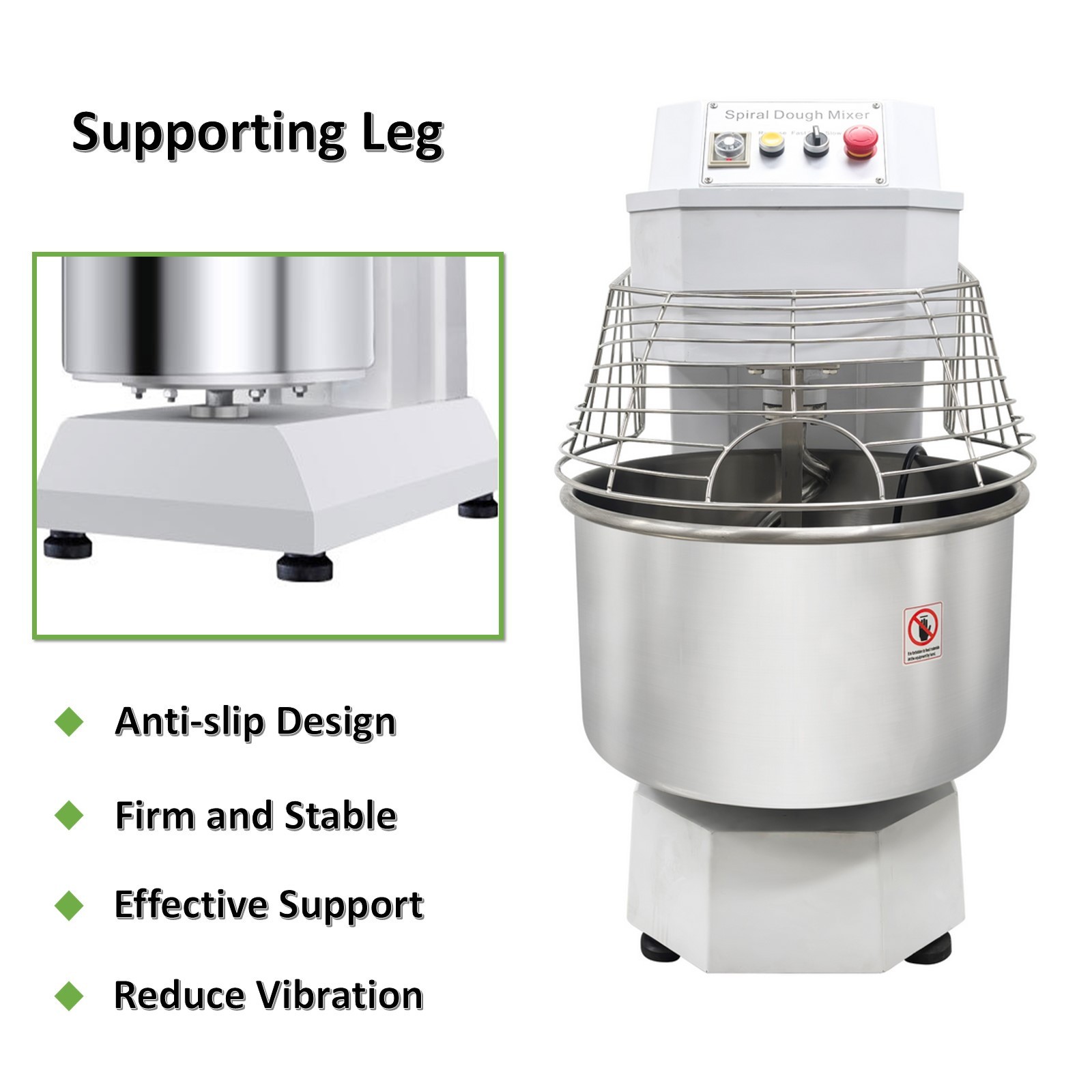 50L S/S Double-Acting Double-Speed Dough Mixer No Plug w Random Timing E-Stop