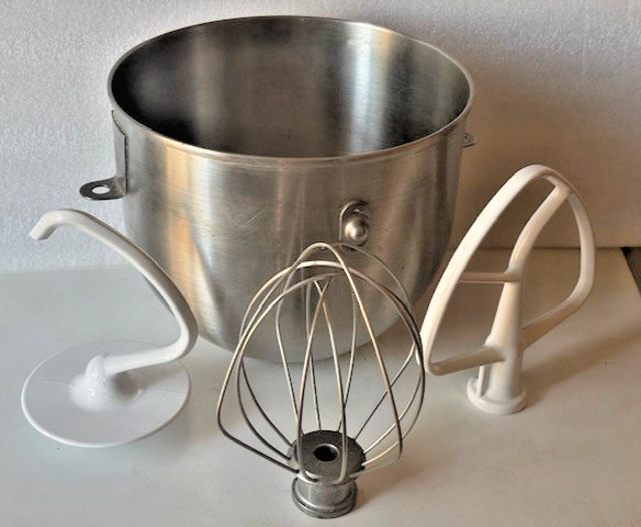 Vintage KitchenAid Hobart 5 Qt. Tin Steel Bowl Model G & K5-A +Three Attachments