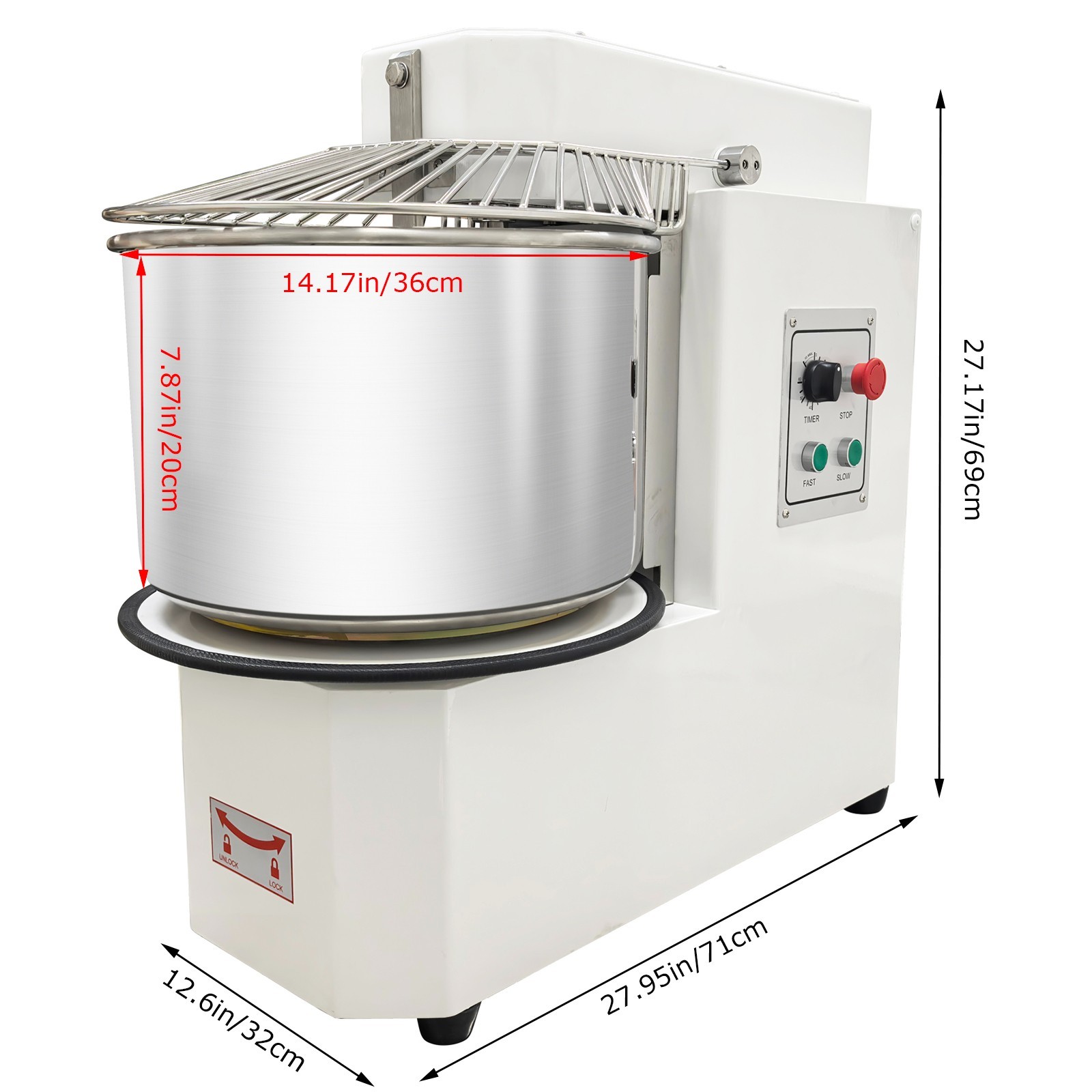 110V 20L Commercial Dough Mixer Spiral Stand Mixer, Dual Speed & Dual Action