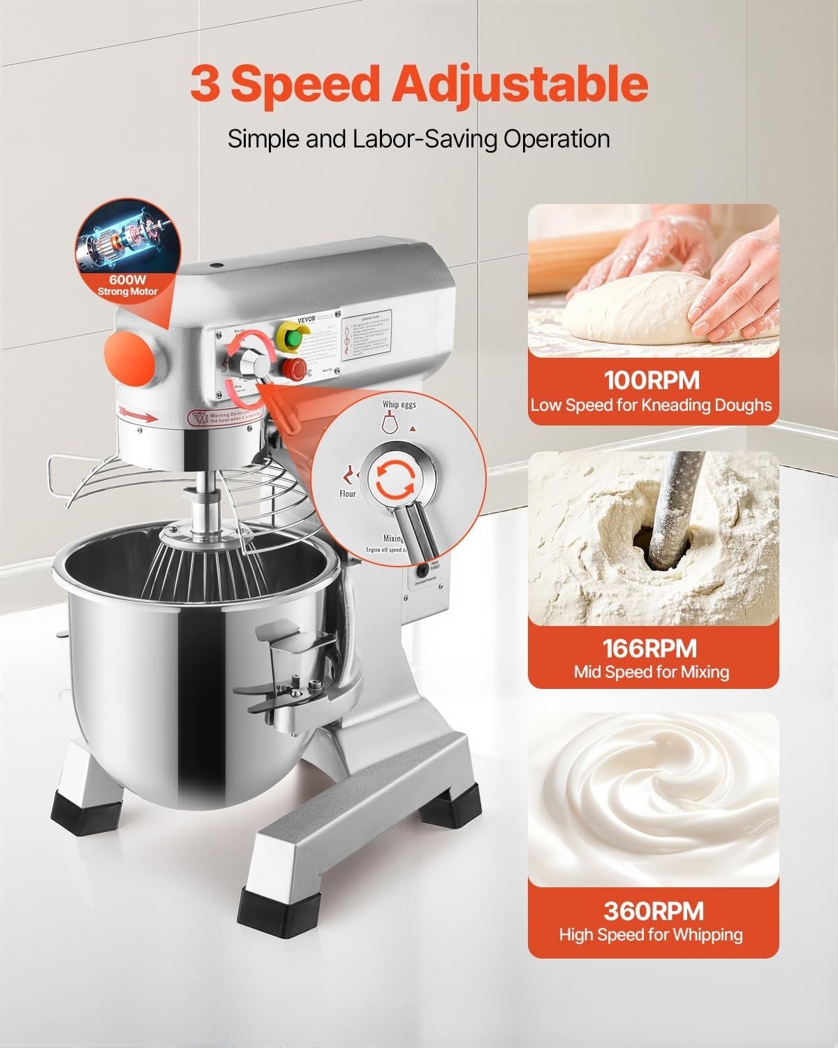 High-Efficiency 30Qt Commercial Mixer with Safety Timer – Ideal for Heavy Dough