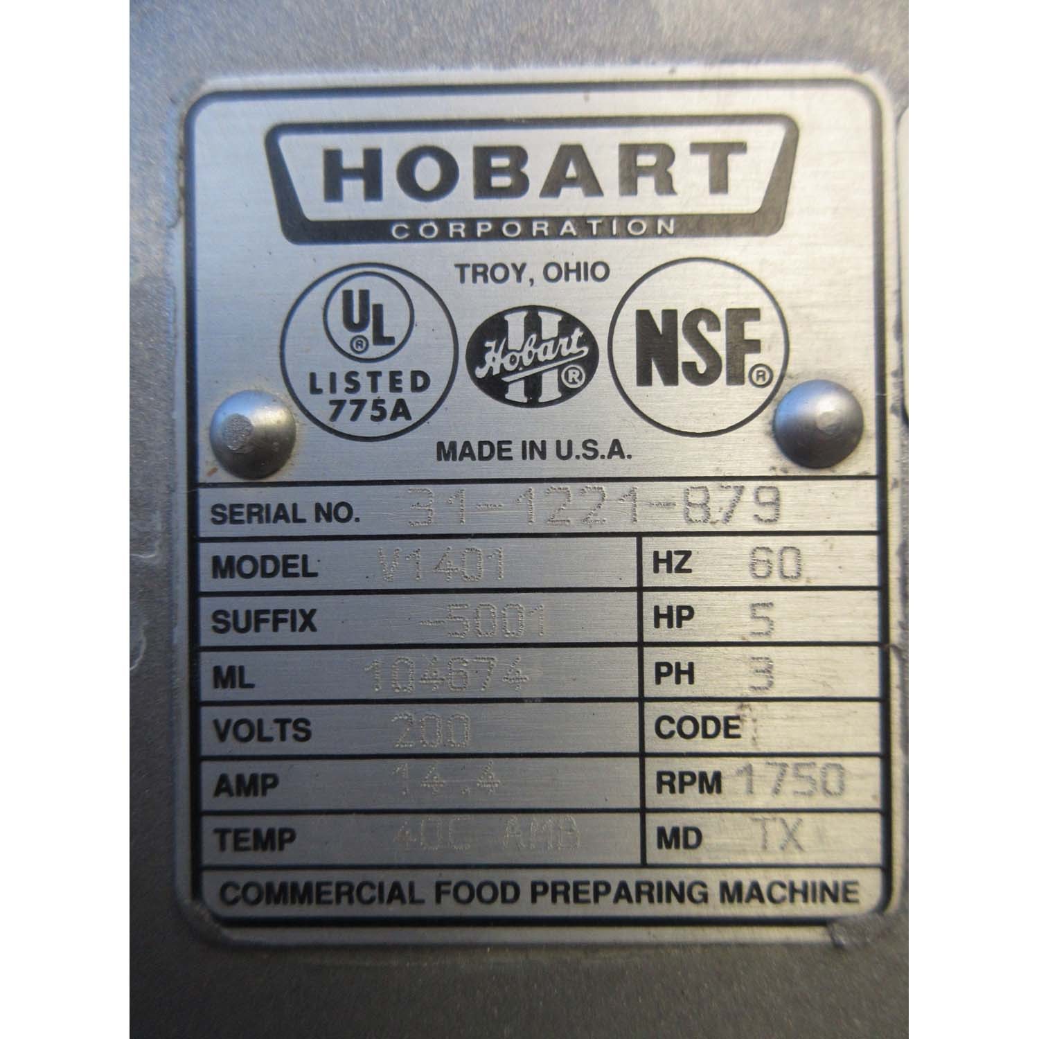 Hobart V1401 Bakery Commercial Dough Mixer 140 Qt, Bowl And 2 Attachments