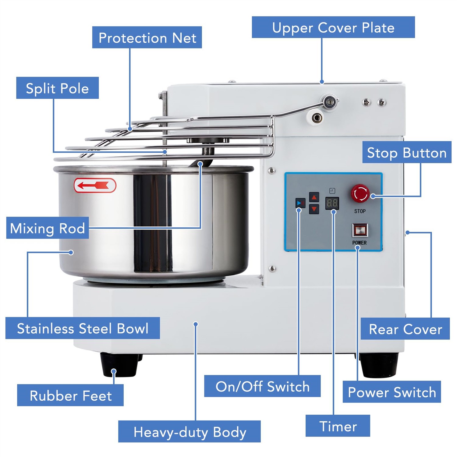 ✅650W Commercial Food Mixer 10.5 Qt Touch Screen Dough Mixer Machine with Timer